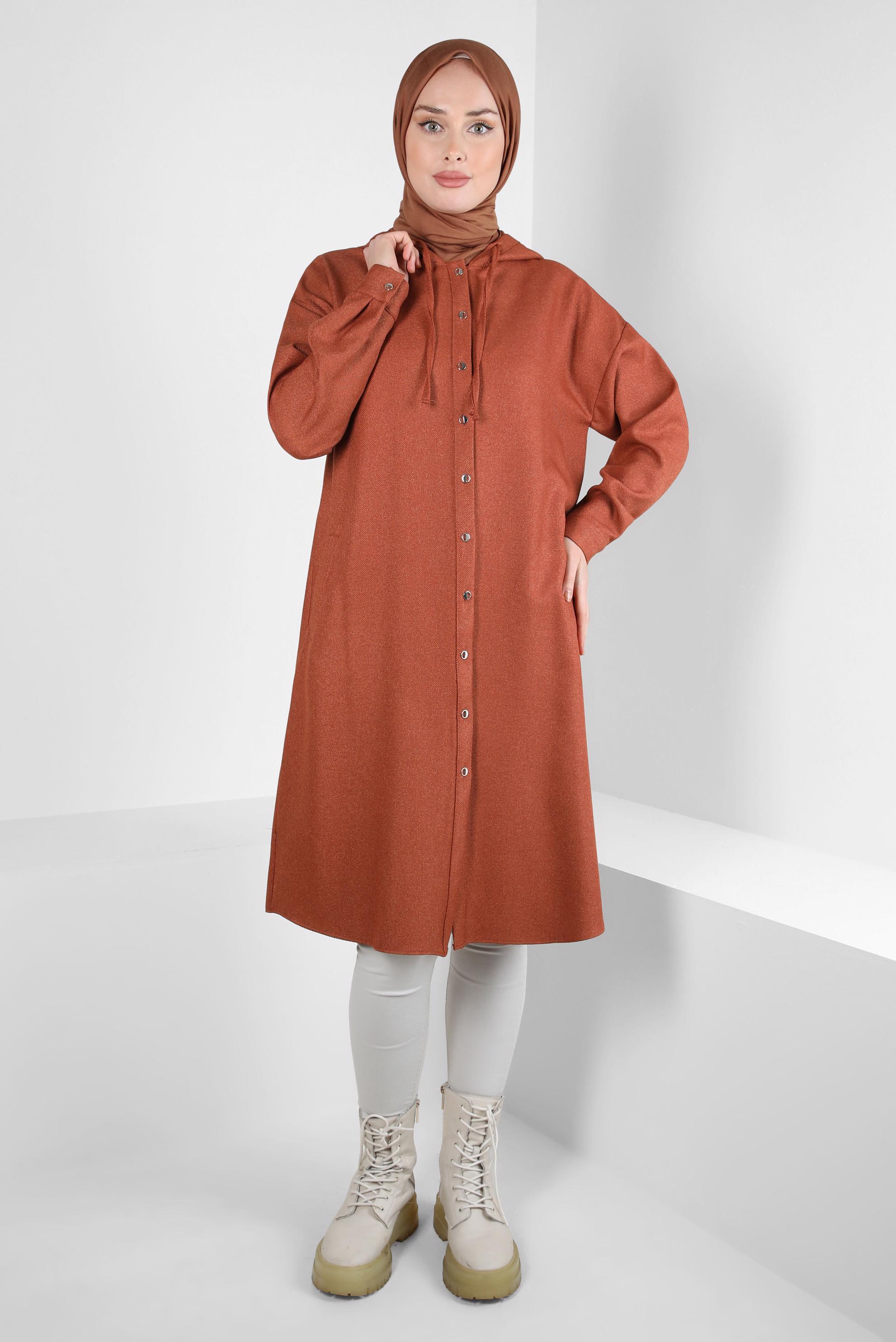 Tesettür giyim TURUNCU KAPÜŞONLU TUNİK 44341