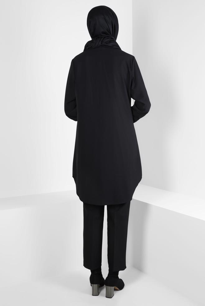 Hijab clothing BLACK TUNIC WITH SHIRT COLLAR 44344 - ALVİNA