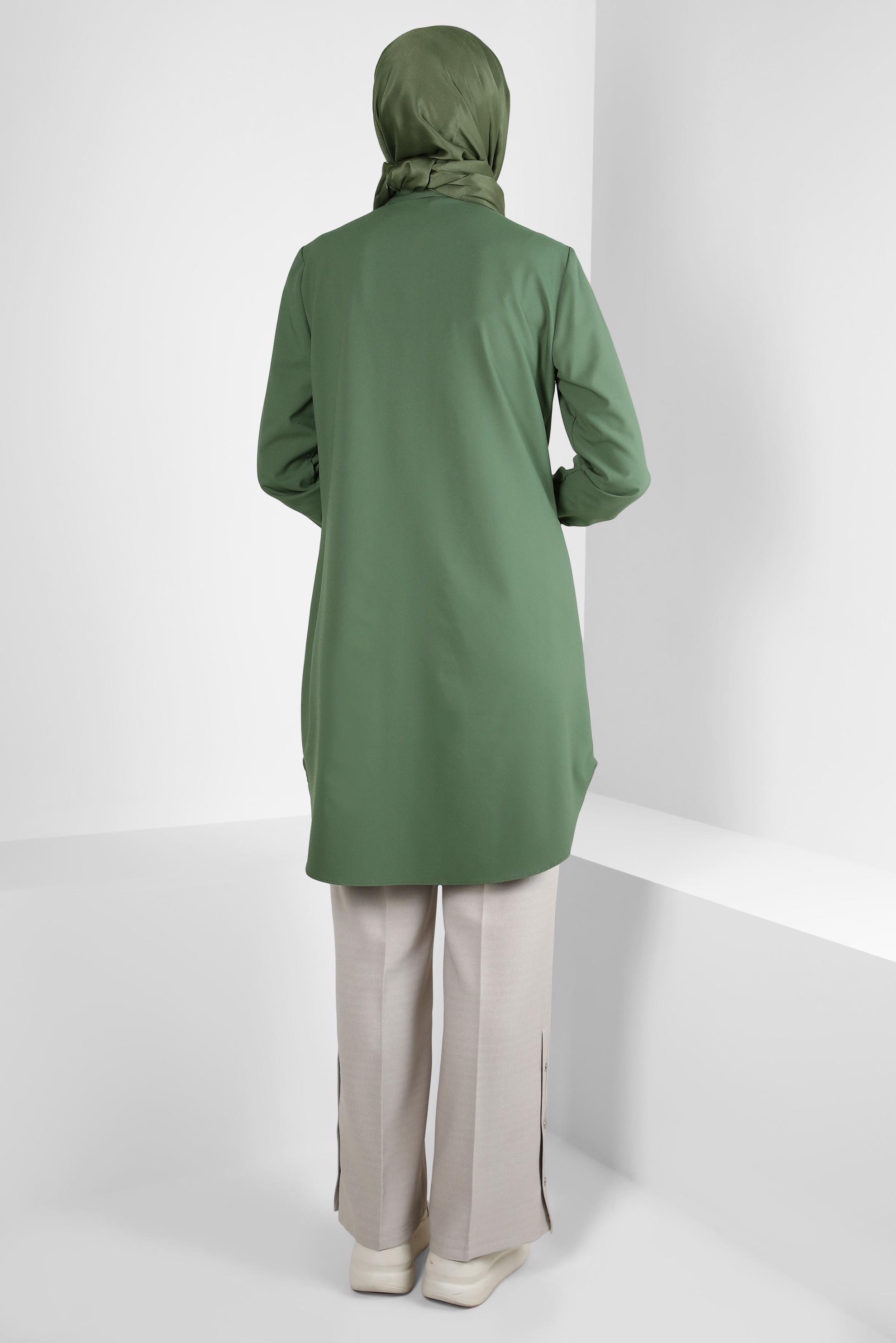 Tesettür giyim HAKİ GÖMLEK YAKA TUNİK 44344