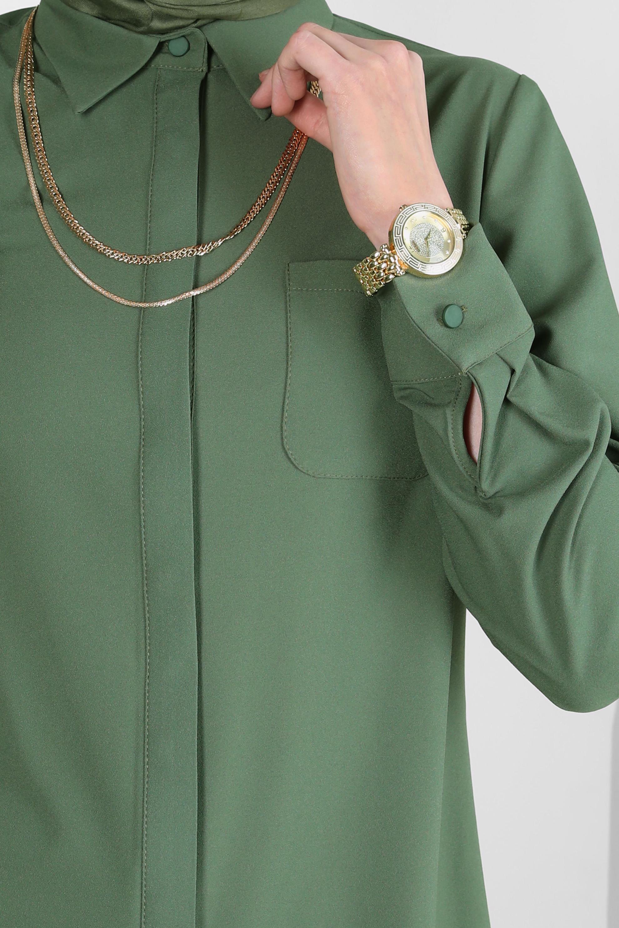 Tesettür giyim HAKİ GÖMLEK YAKA TUNİK 44344