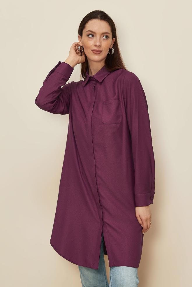 Vêtements hijab FUCHSIA TUNIQUE À COL CHEMISE 44344 - ALVİNA