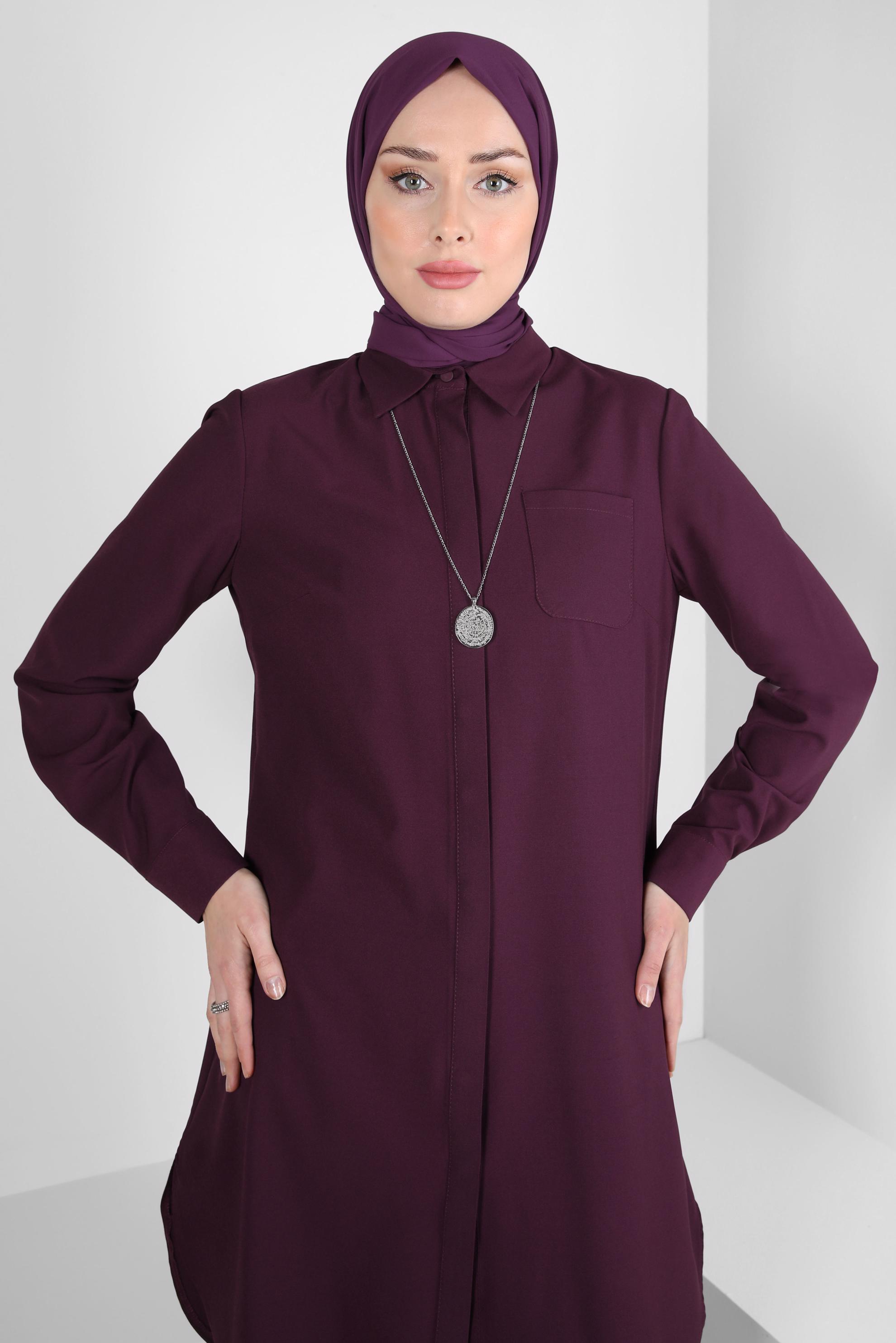 Tesettür giyim MÜRDÜM GÖMLEK YAKA TUNİK 44344