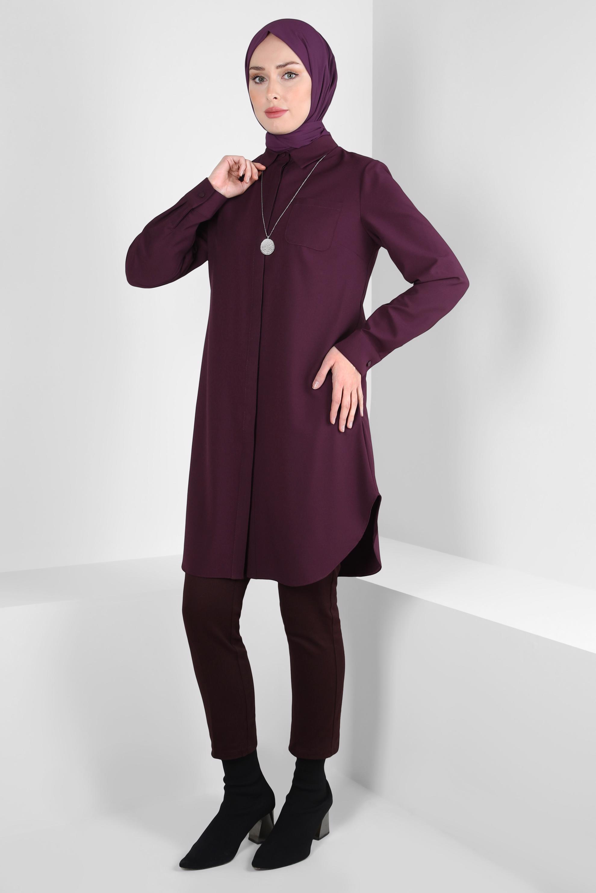 Tesettür giyim MÜRDÜM GÖMLEK YAKA TUNİK 44344
