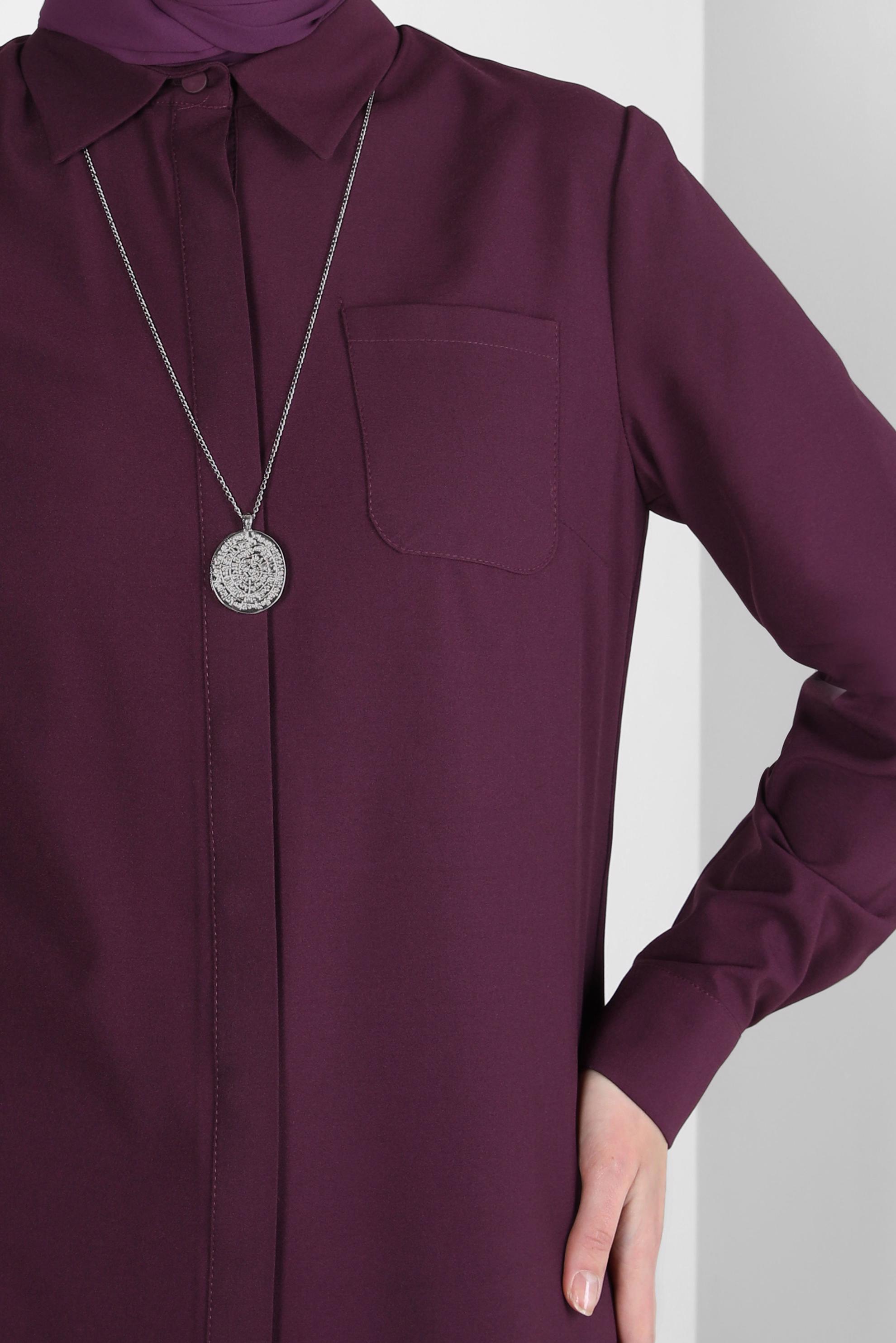 Tesettür giyim MÜRDÜM GÖMLEK YAKA TUNİK 44344