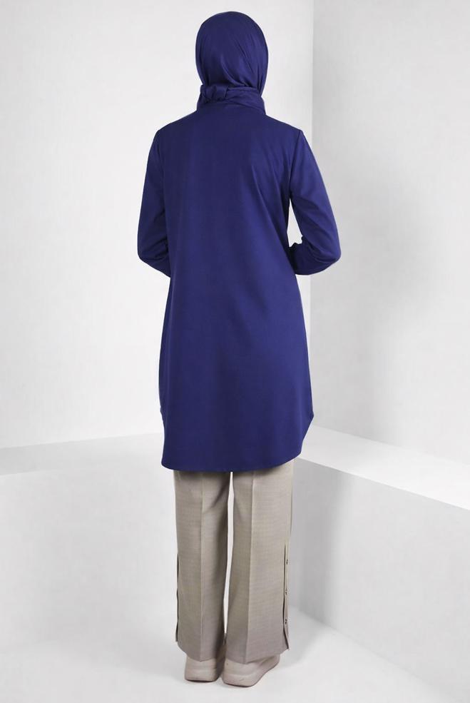 Tesettür giyim LACİVERT GÖMLEK YAKA TUNİK 44344 - ALVİNA