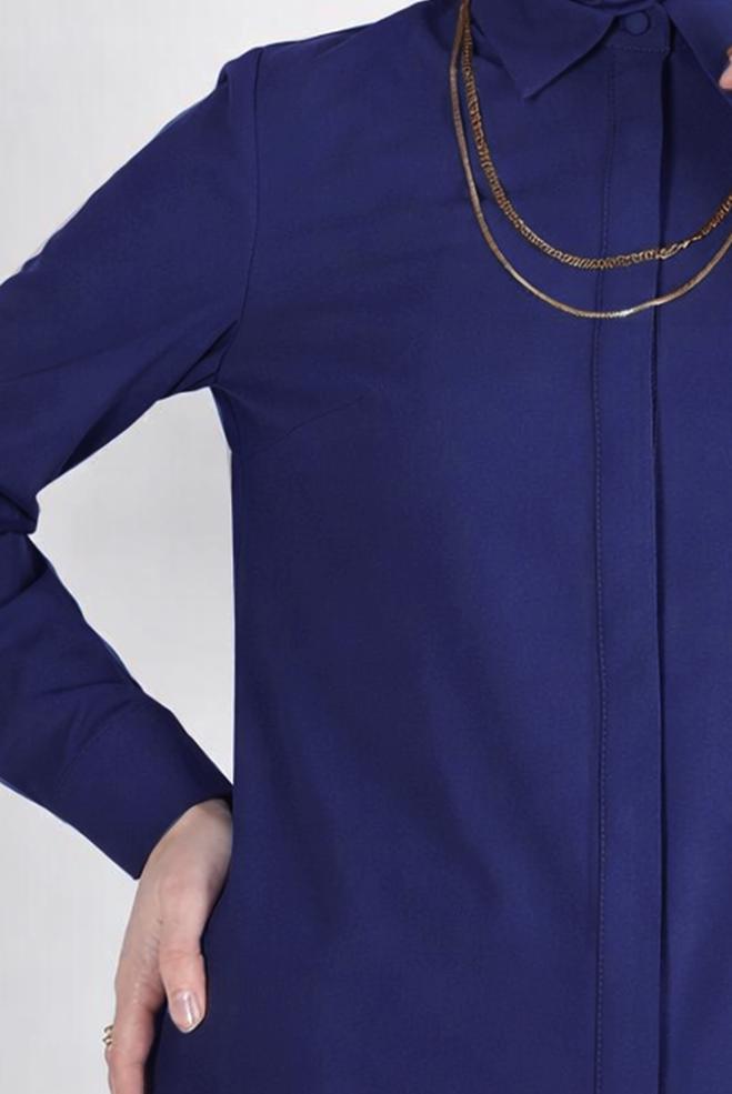 Tesettür giyim LACİVERT GÖMLEK YAKA TUNİK 44344 - ALVİNA