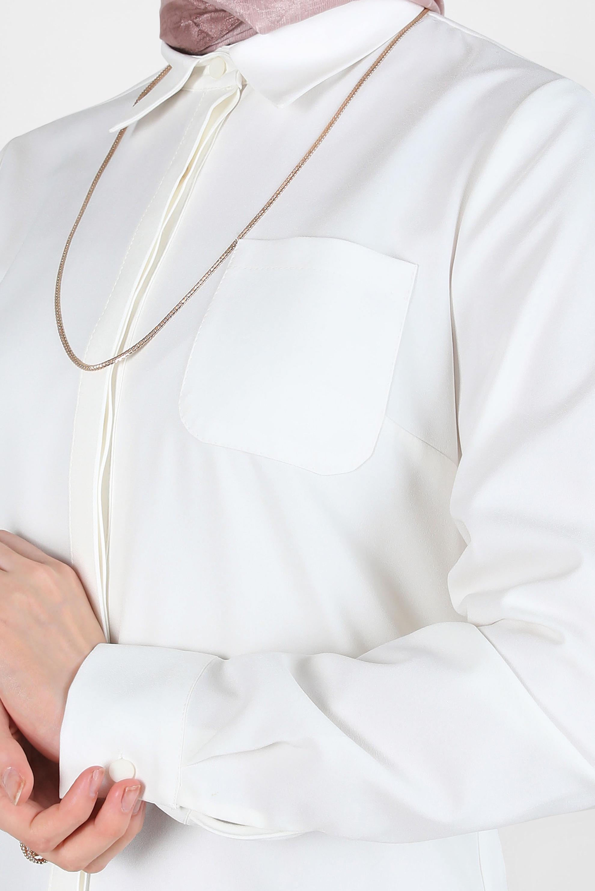 Tesettür giyim EKRU GÖMLEK YAKA TUNİK 44344