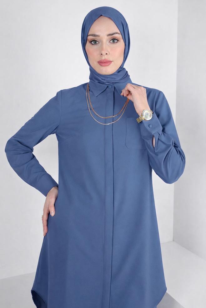 Tesettür giyim MAVİ GÖMLEK YAKA TUNİK 44344 - ALVİNA