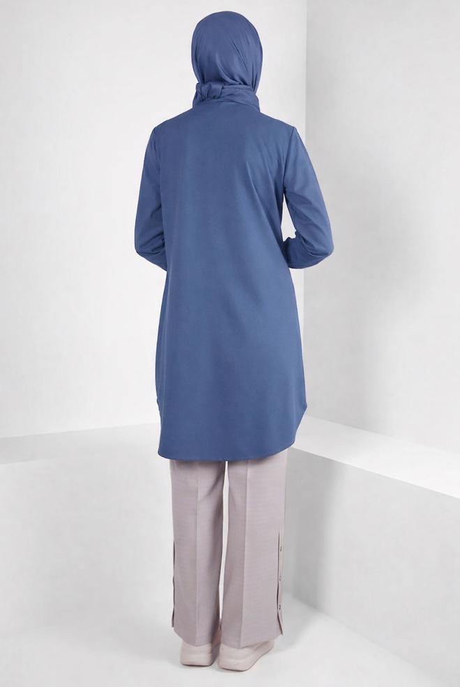 Tesettür giyim MAVİ GÖMLEK YAKA TUNİK 44344 - ALVİNA