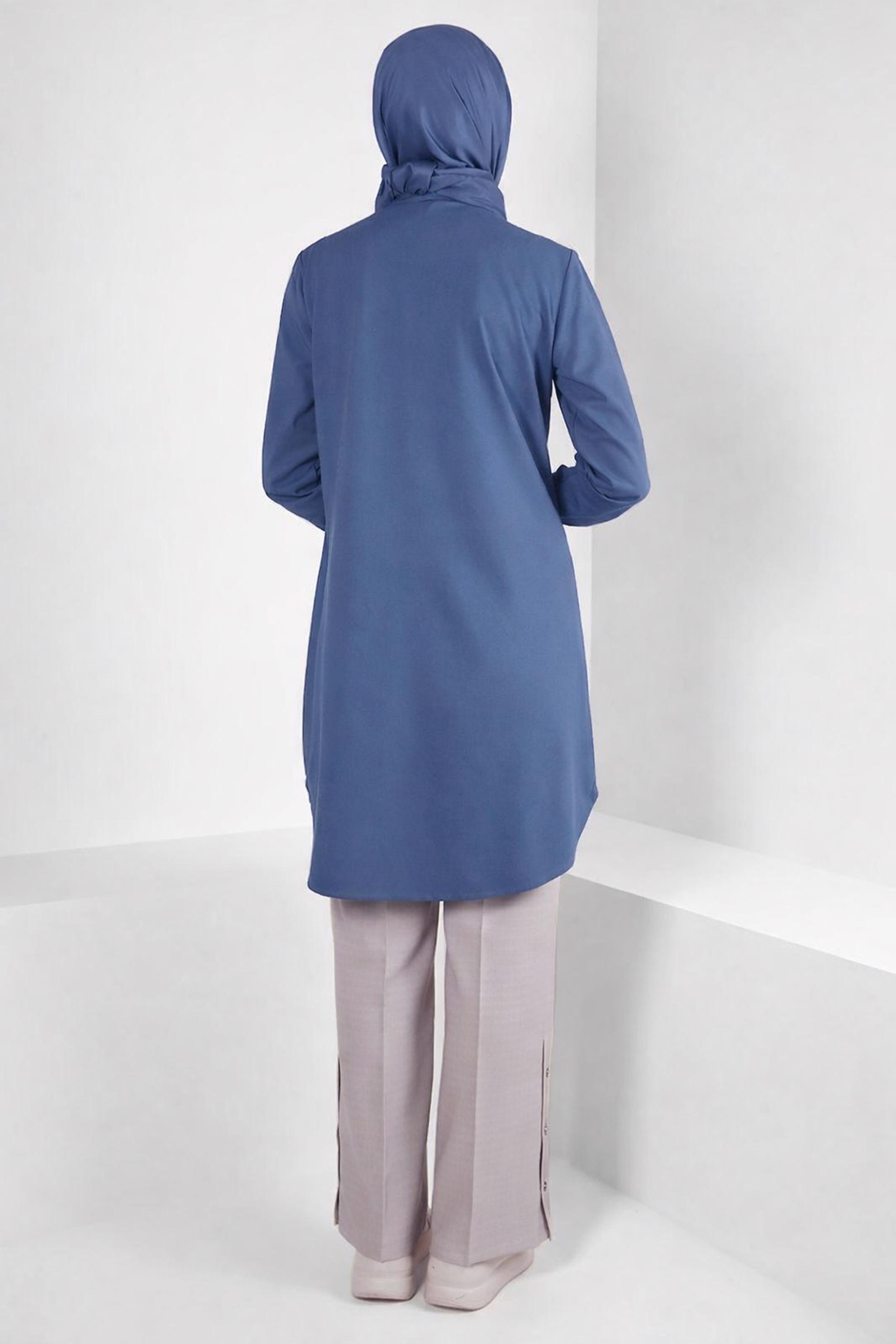 Tesettür giyim MAVİ GÖMLEK YAKA TUNİK 44344
