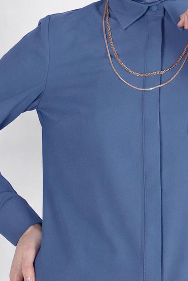Tesettür giyim MAVİ GÖMLEK YAKA TUNİK 44344 - ALVİNA