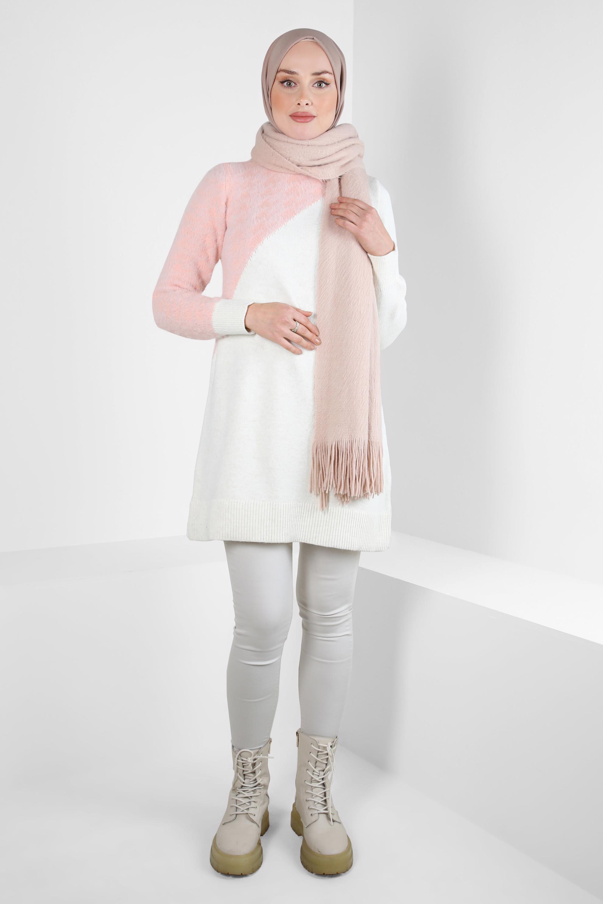 Tesettür giyim PUDRA İKİ RENKLİ TRİKO TUNİK 44349