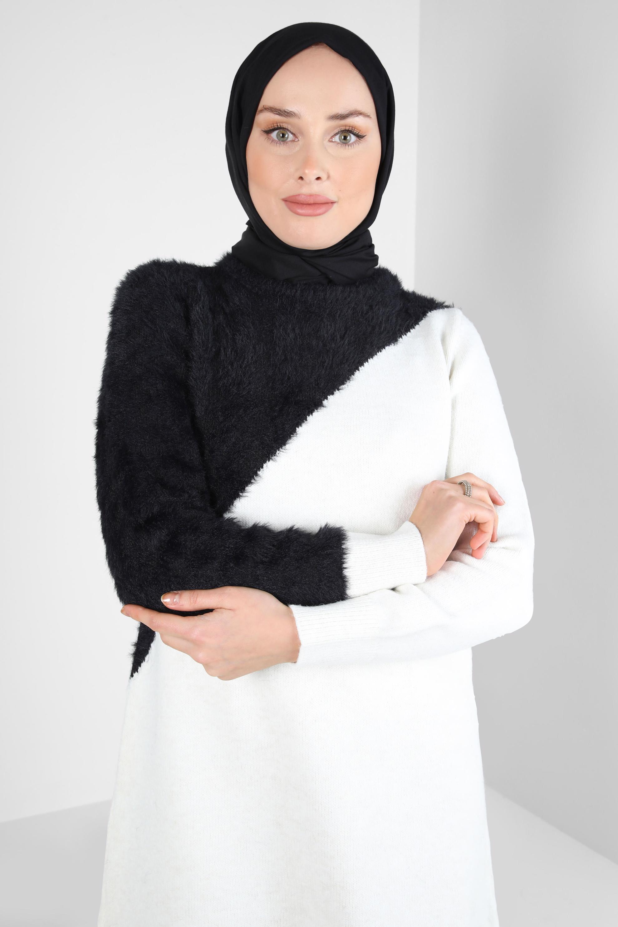 Tesettür giyim BEJ İKİ RENKLİ TRİKO TUNİK 44349