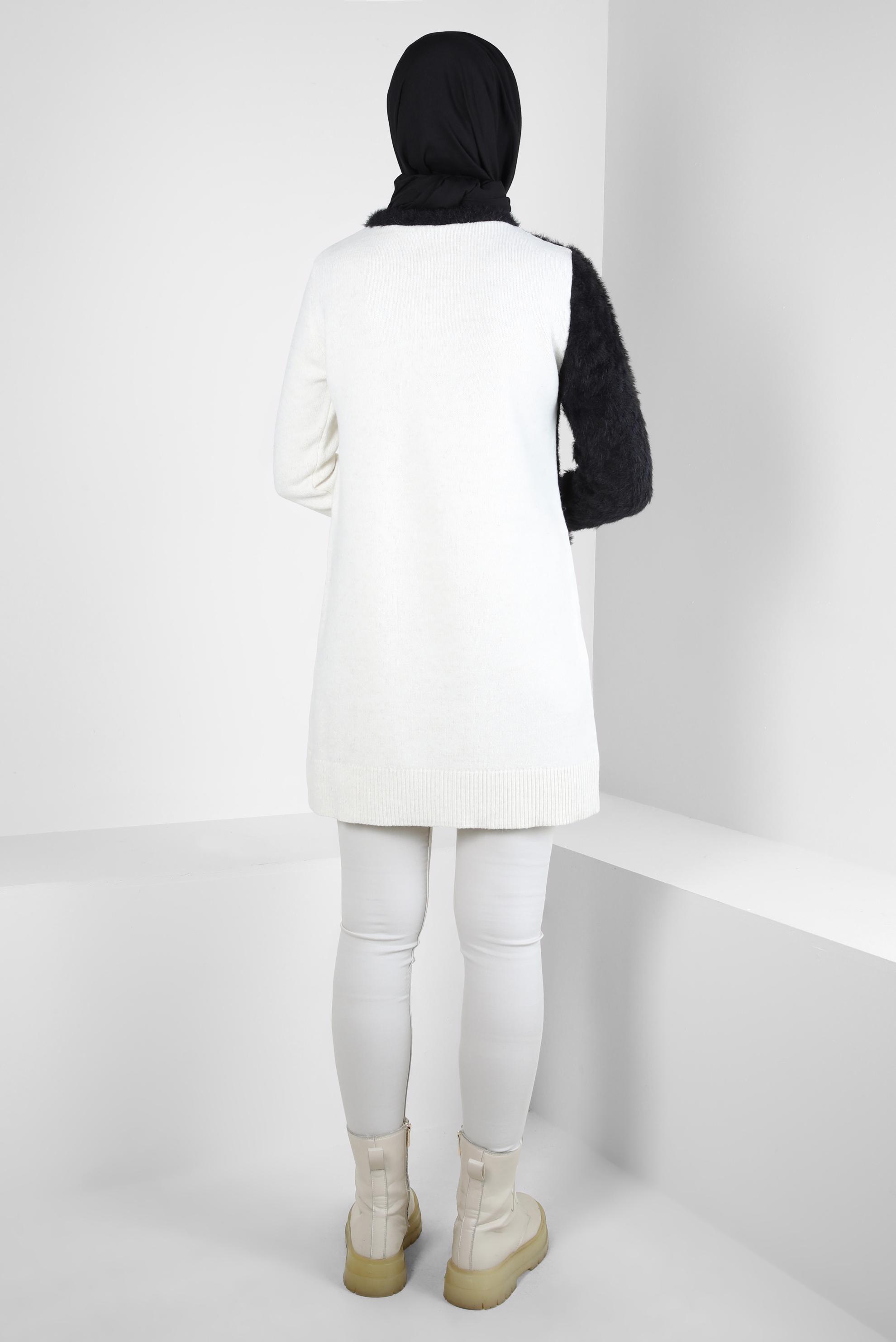 Tesettür giyim BEJ İKİ RENKLİ TRİKO TUNİK 44349