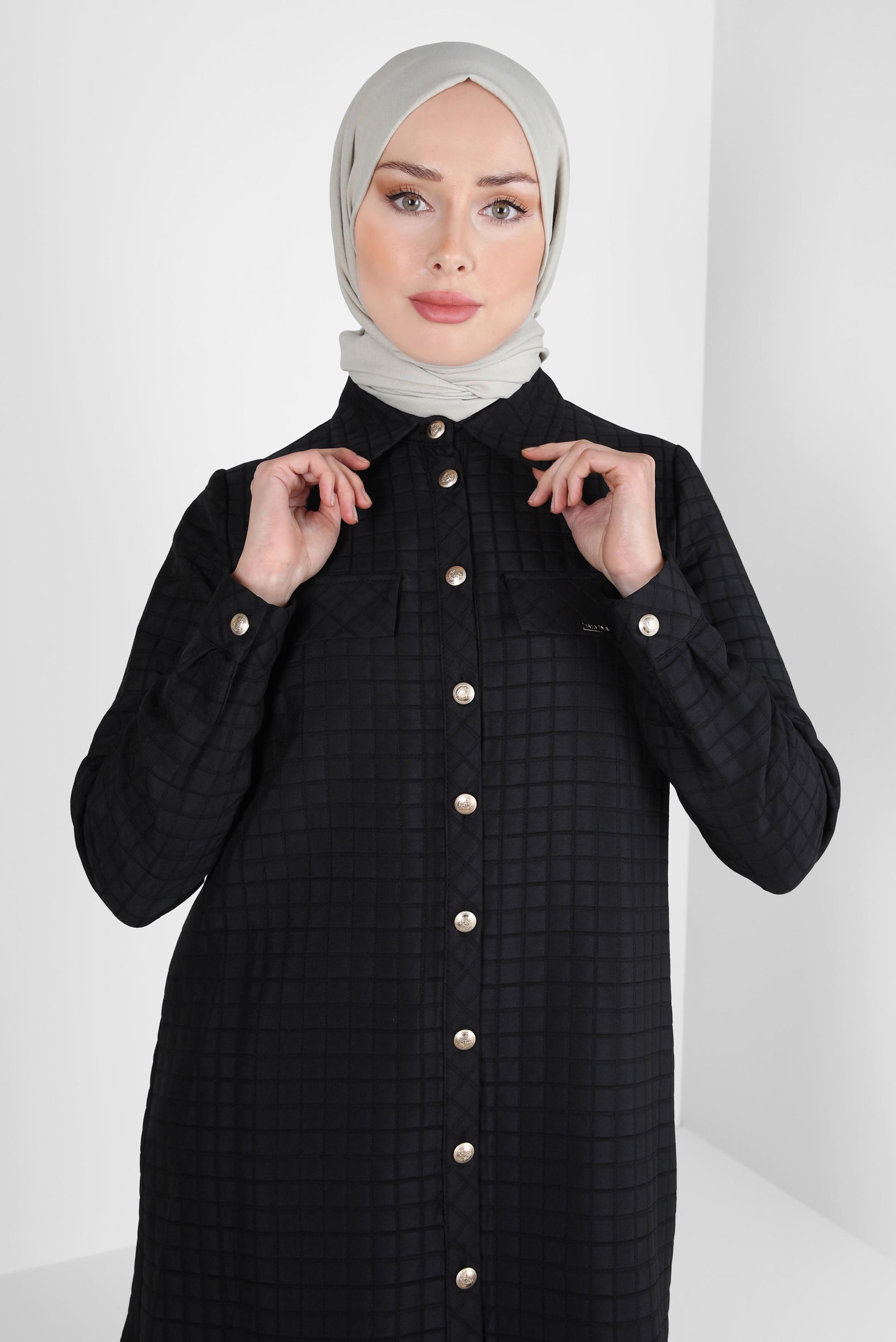 Tesettür giyim SİYAH KARE DESENLİ TUNİK 44353
