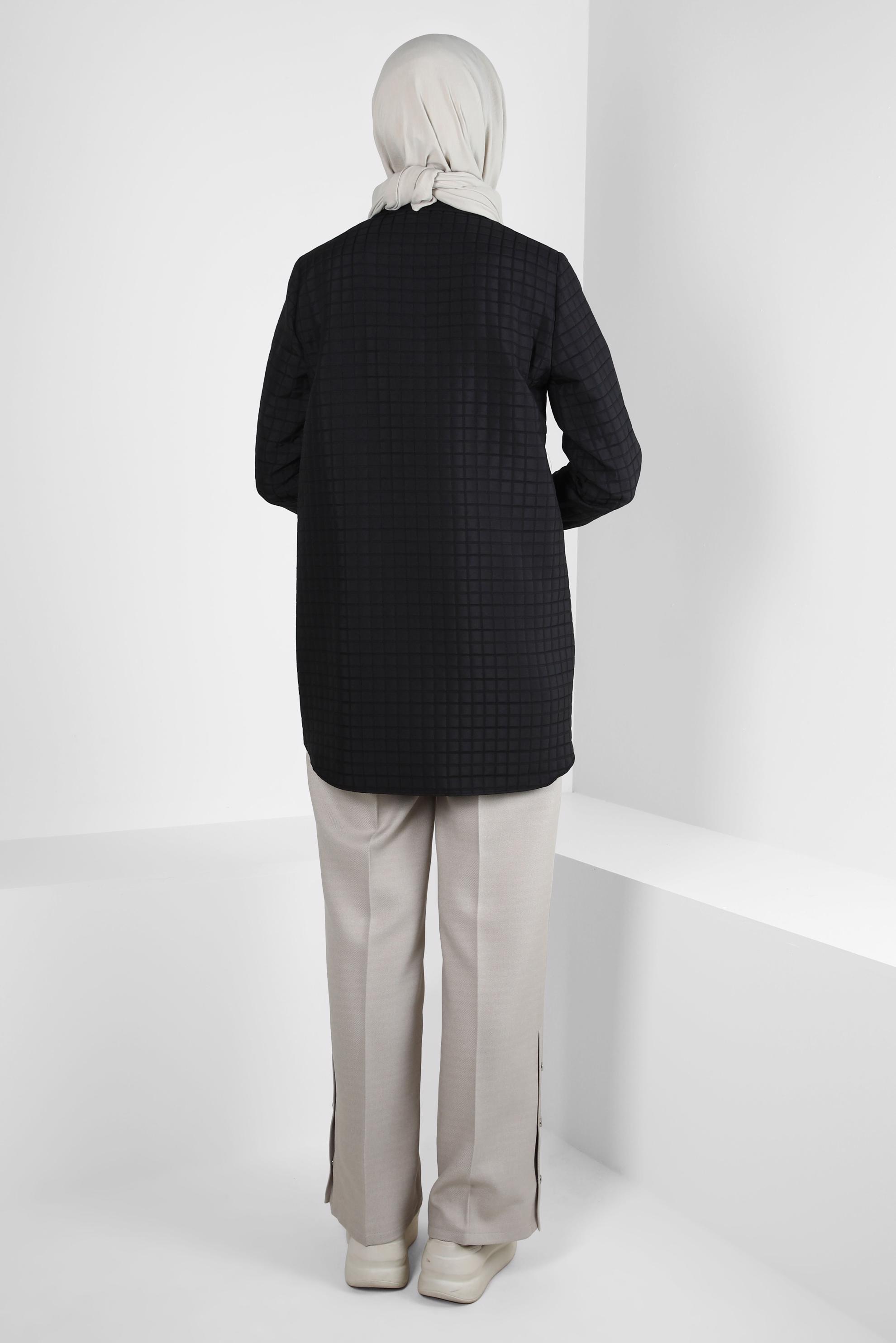 Tesettür giyim SİYAH KARE DESENLİ TUNİK 44353