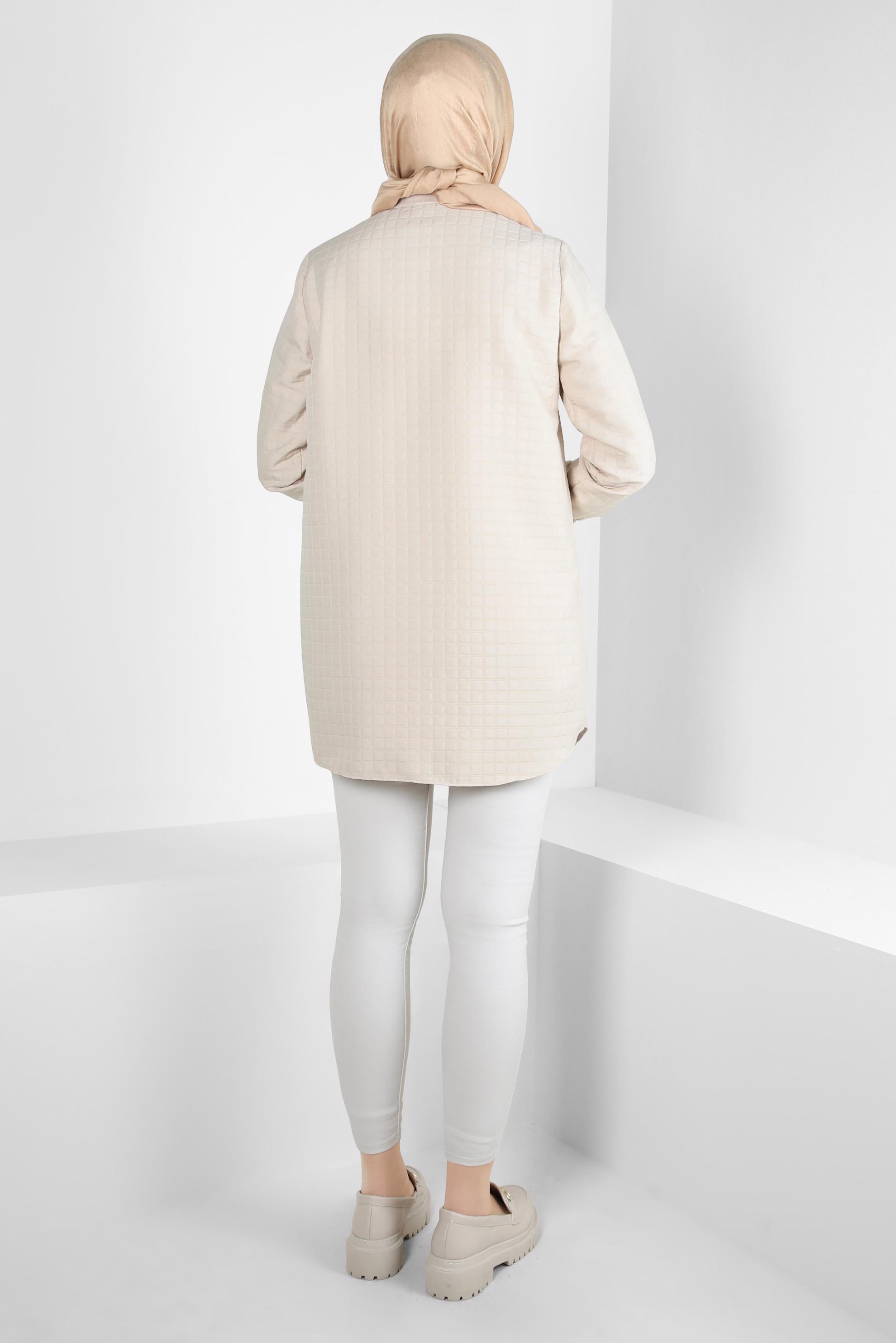 Tesettür giyim BEJ KARE DESENLİ TUNİK 44353