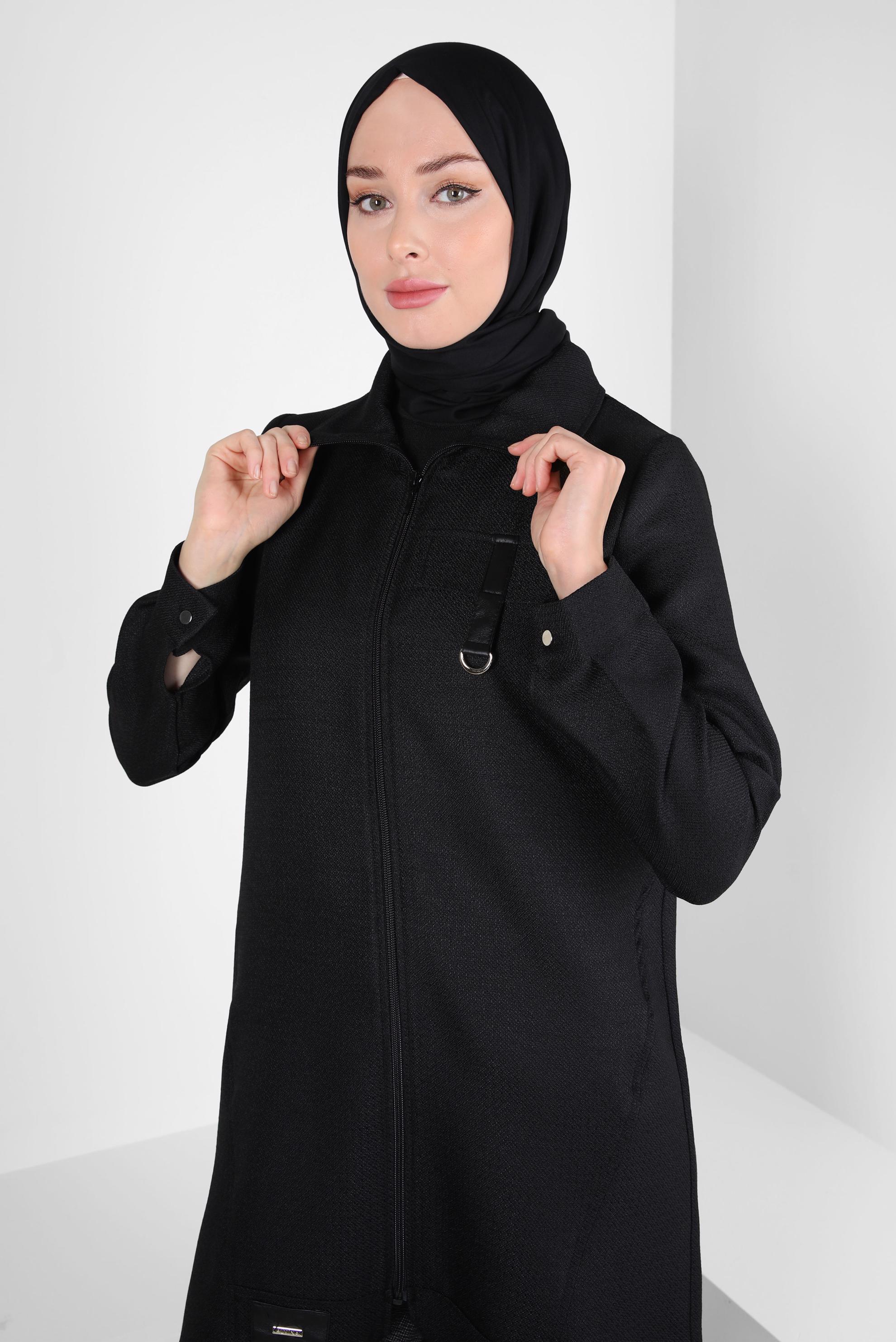 Tesettür giyim SİYAH FERMUARLI TUNİK 44355