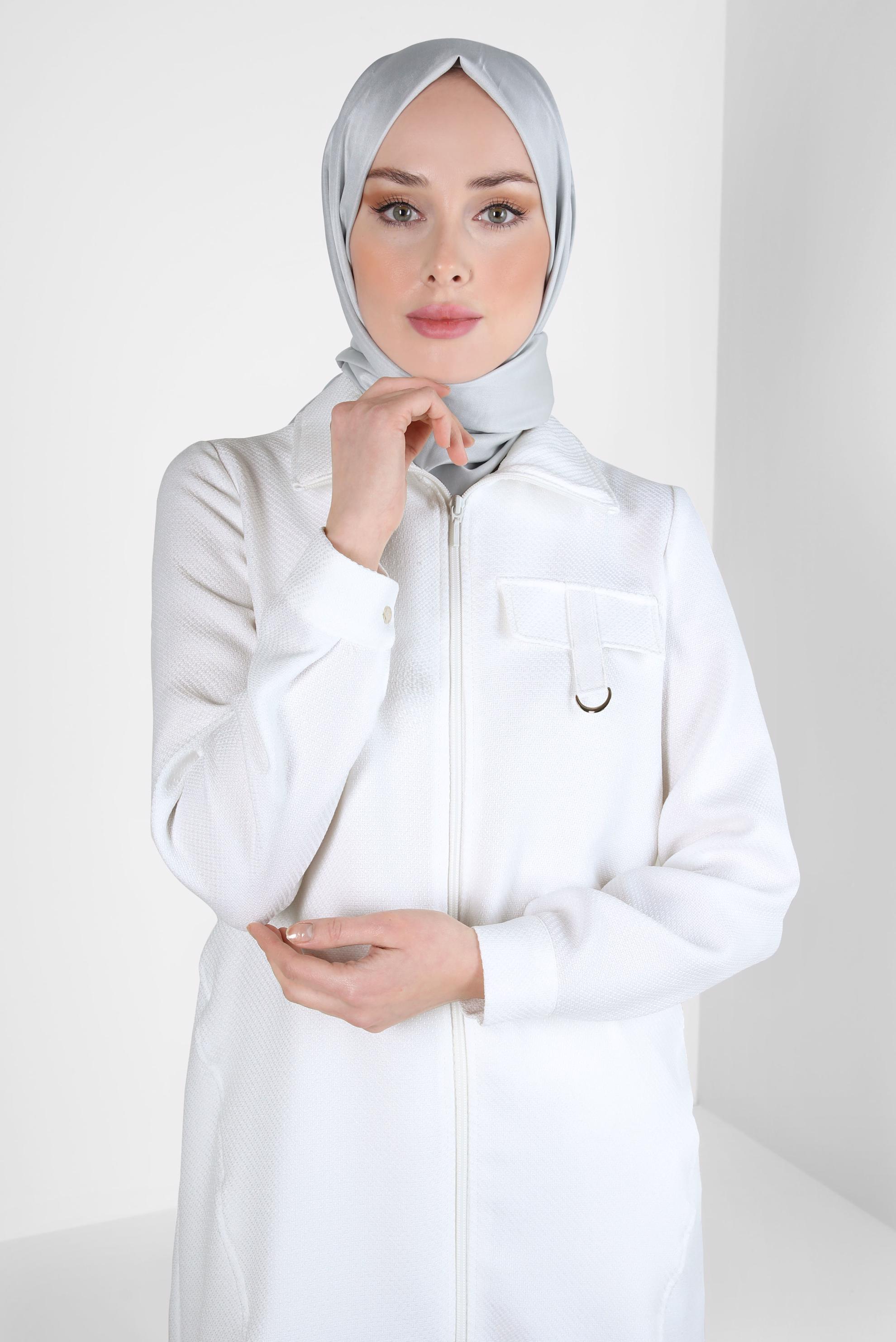 Tesettür giyim BEYAZ FERMUARLI TUNİK 44355