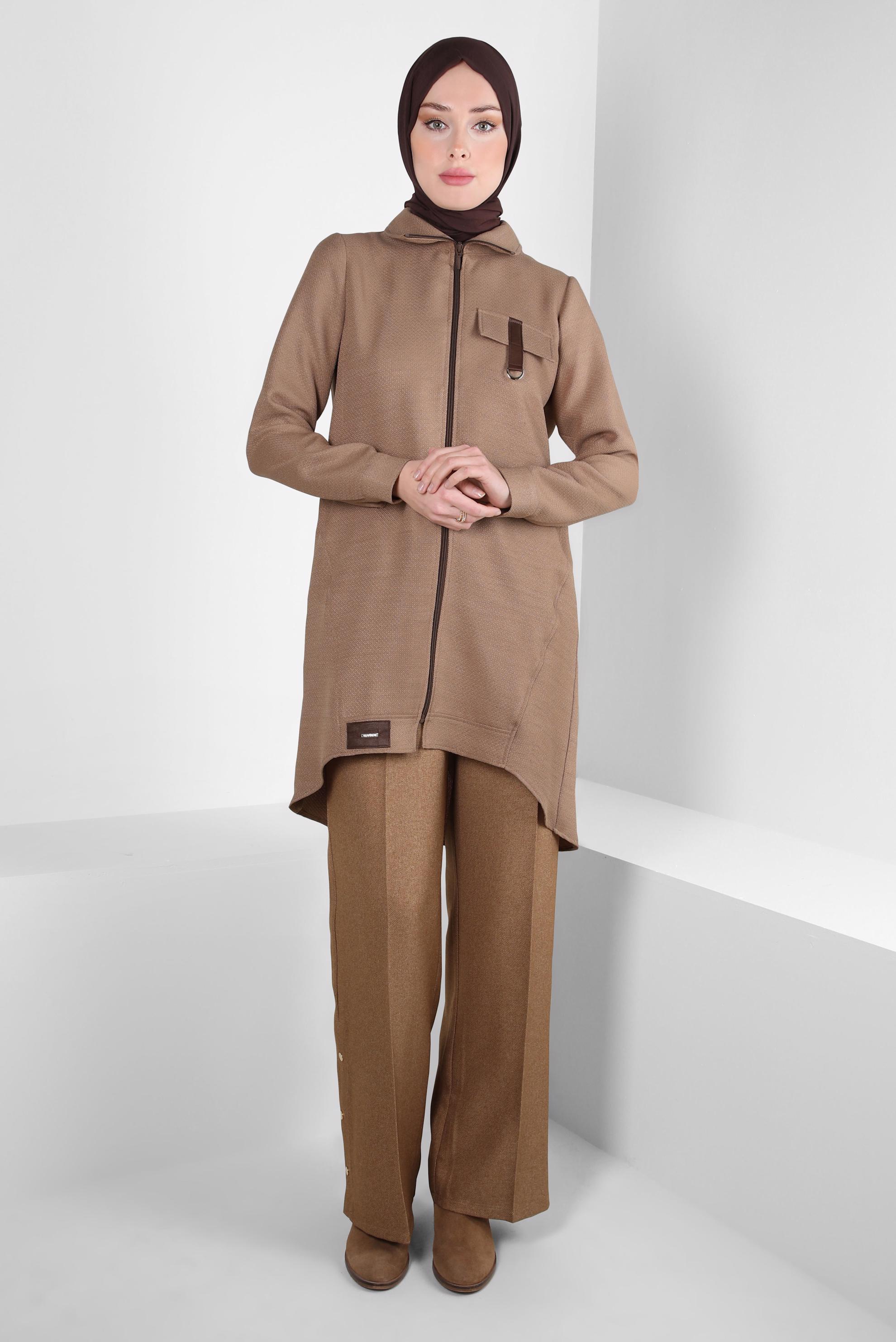 Tesettür giyim KAHVE FERMUARLI TUNİK 44355