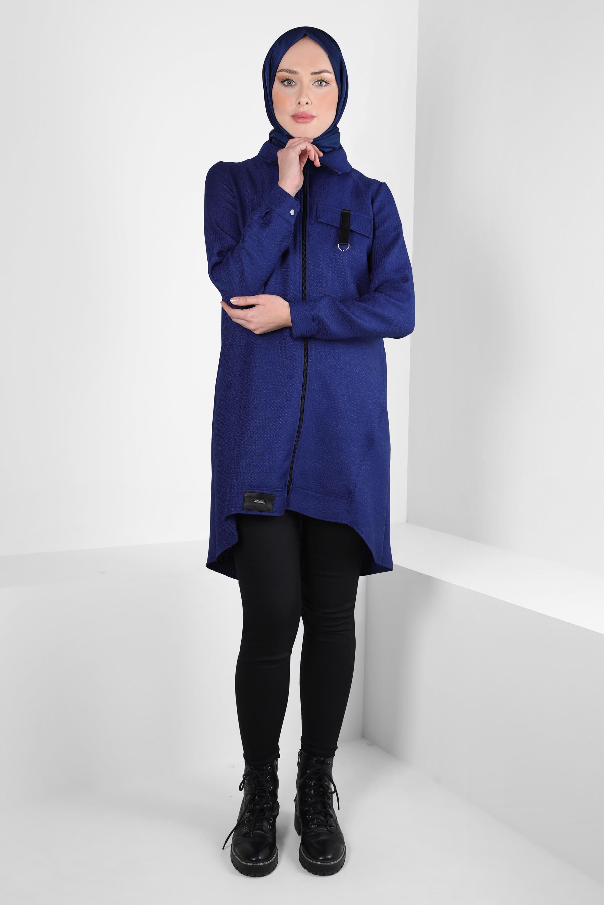 Tesettür giyim LACİVERT FERMUARLI TUNİK 44355