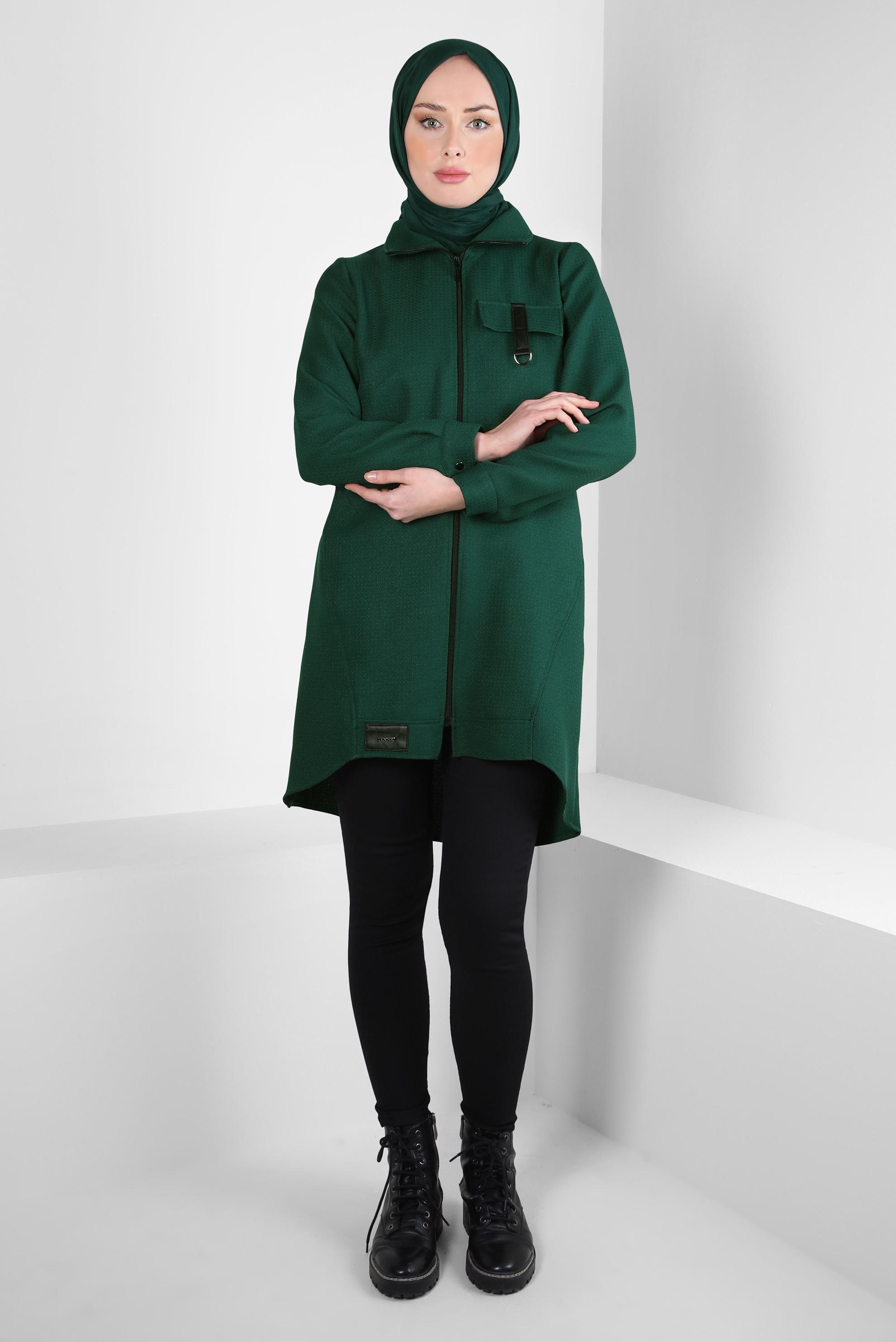 Tesettür giyim YEŞİL FERMUARLI TUNİK 44355