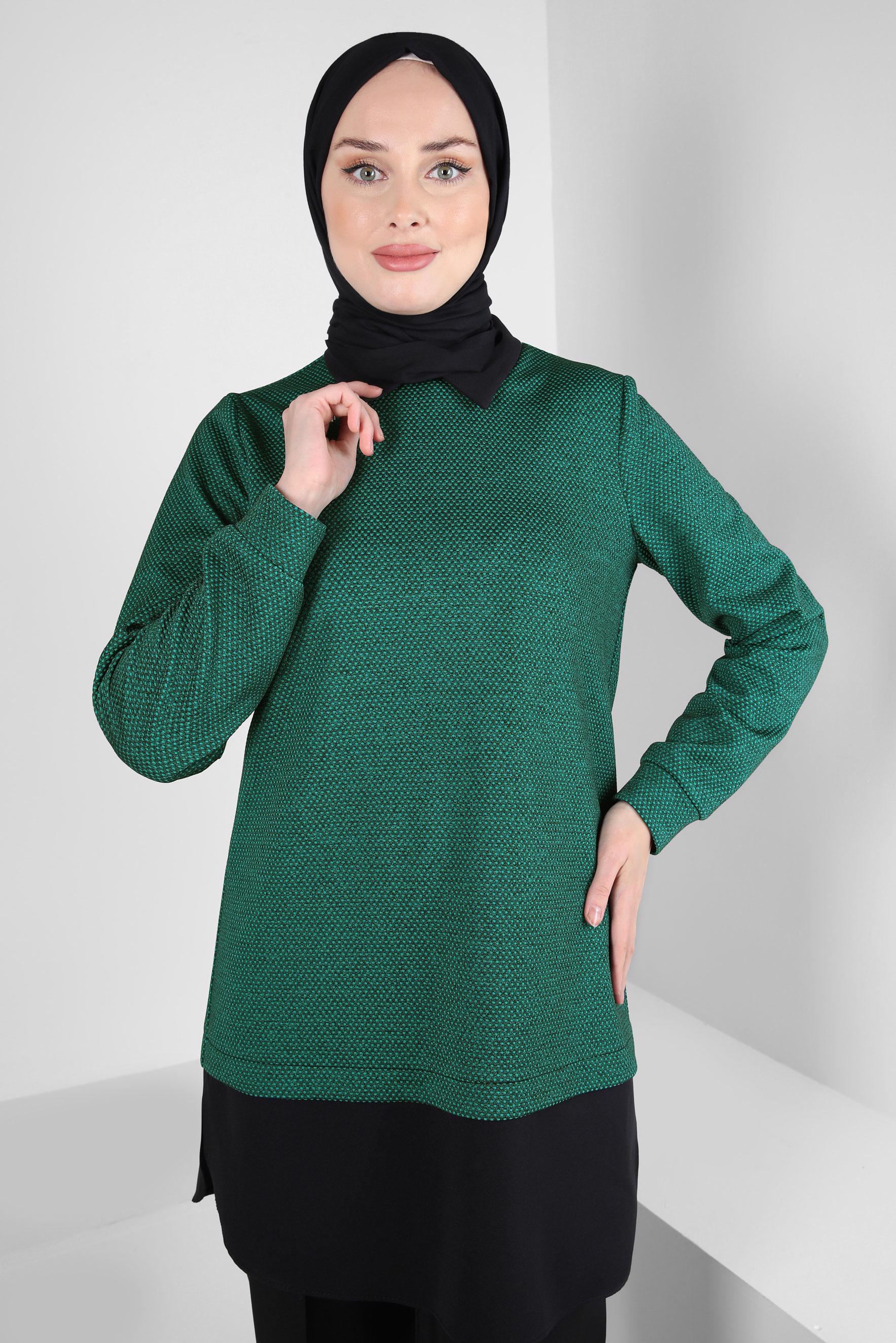 Tesettür giyim YEŞİL GÖMLEK GARNİLİ TUNİK 44357
