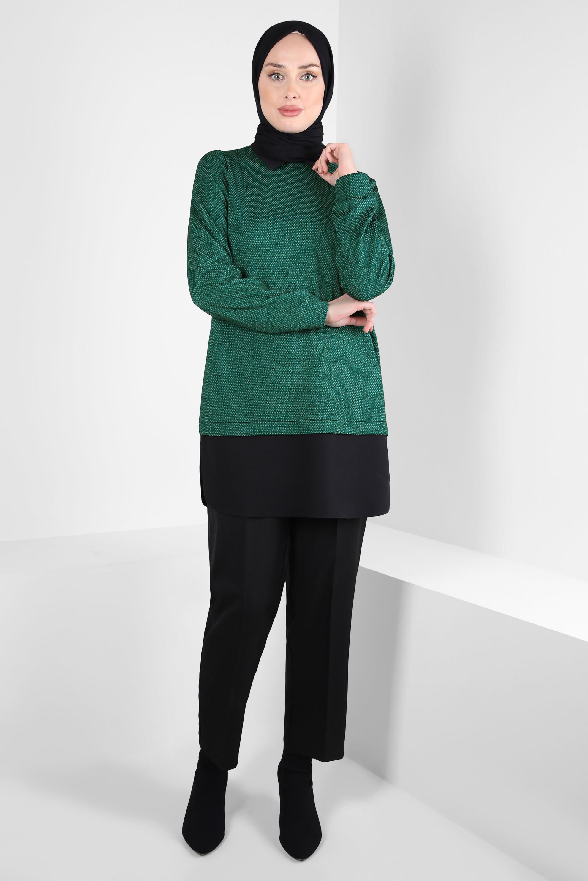 Tesettür giyim YEŞİL GÖMLEK GARNİLİ TUNİK 44357
