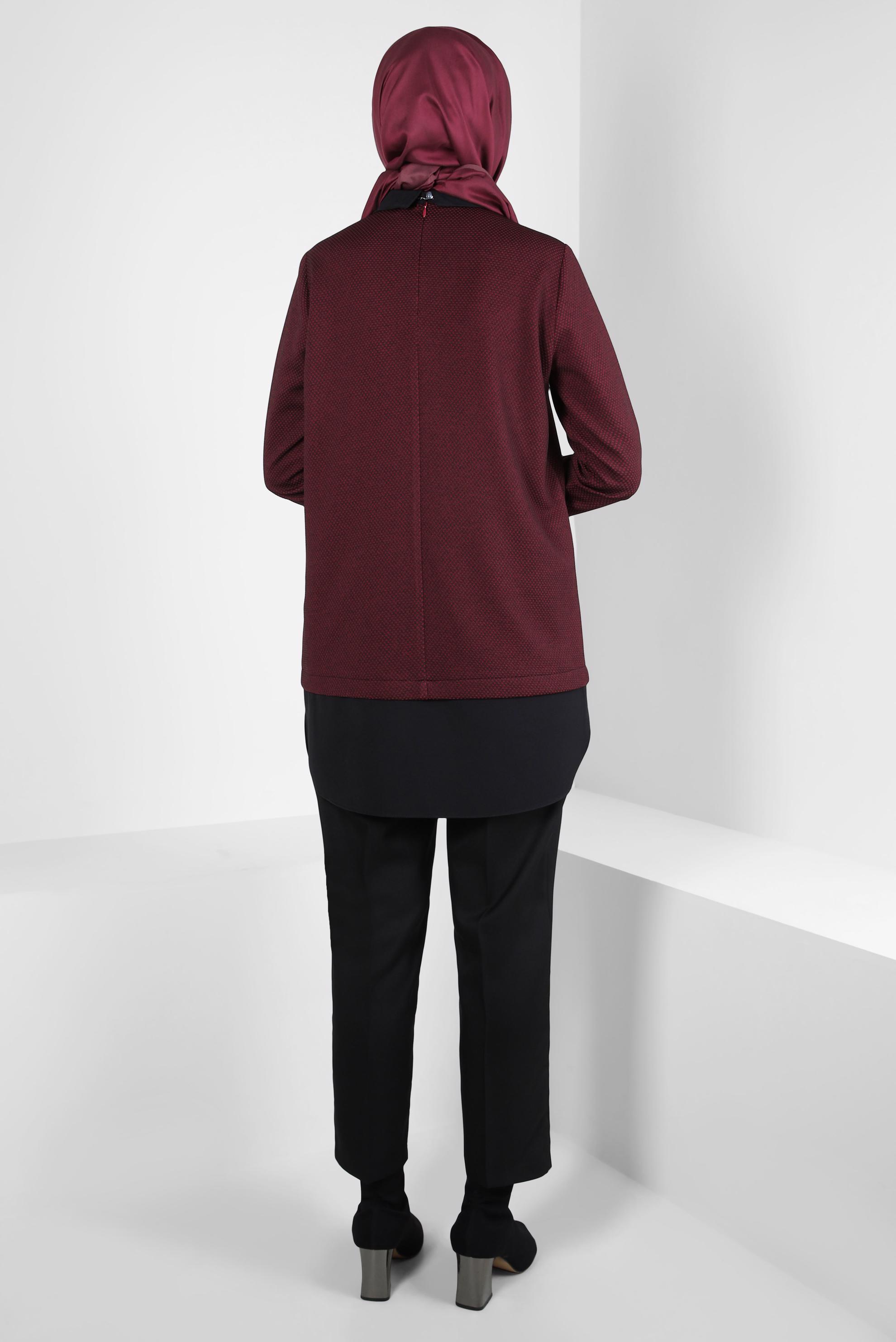 Tesettür giyim BORDO GÖMLEK GARNİLİ TUNİK 44357