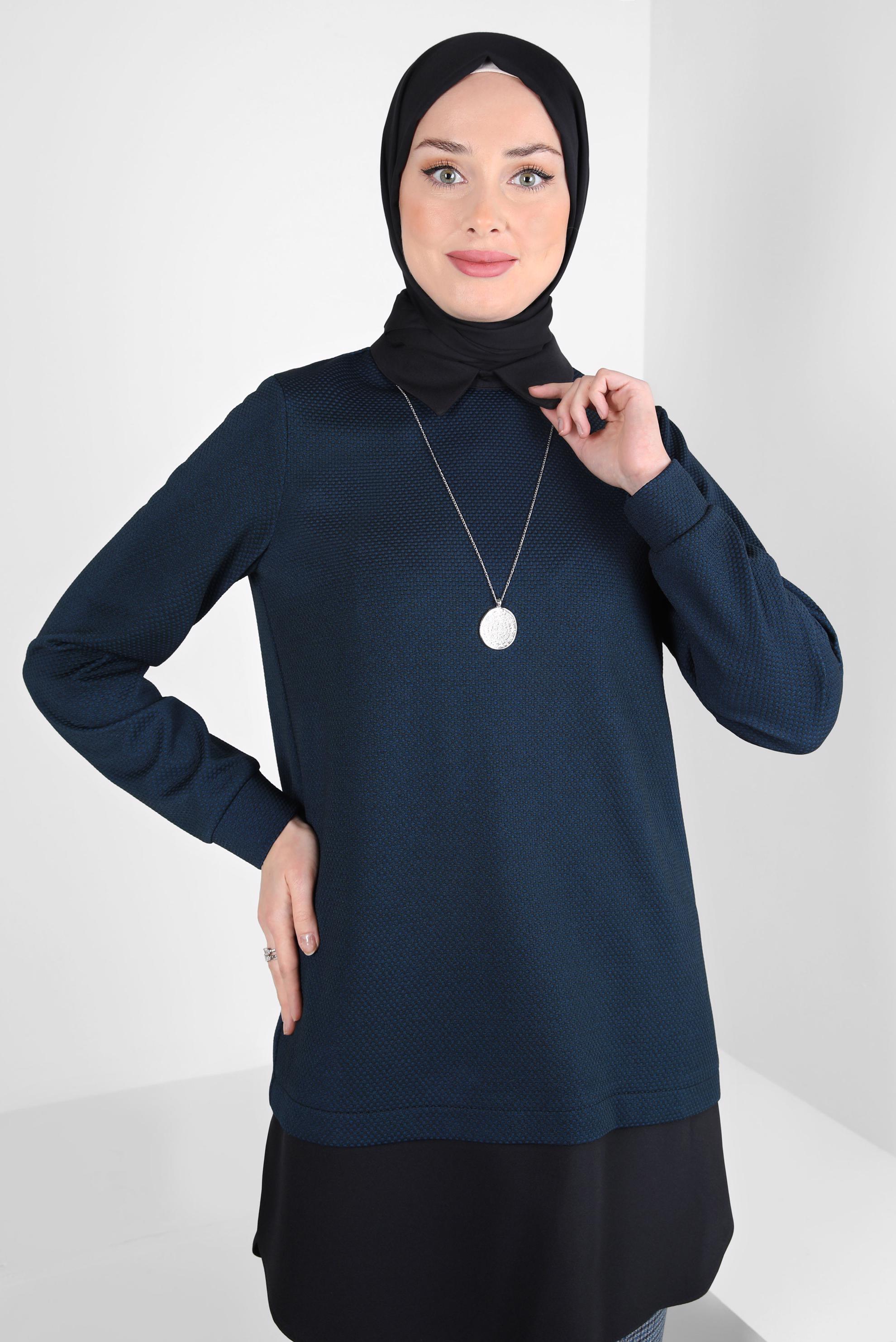 Vêtements hijab BLEU TUNIQUE COL CHEMISE 44357