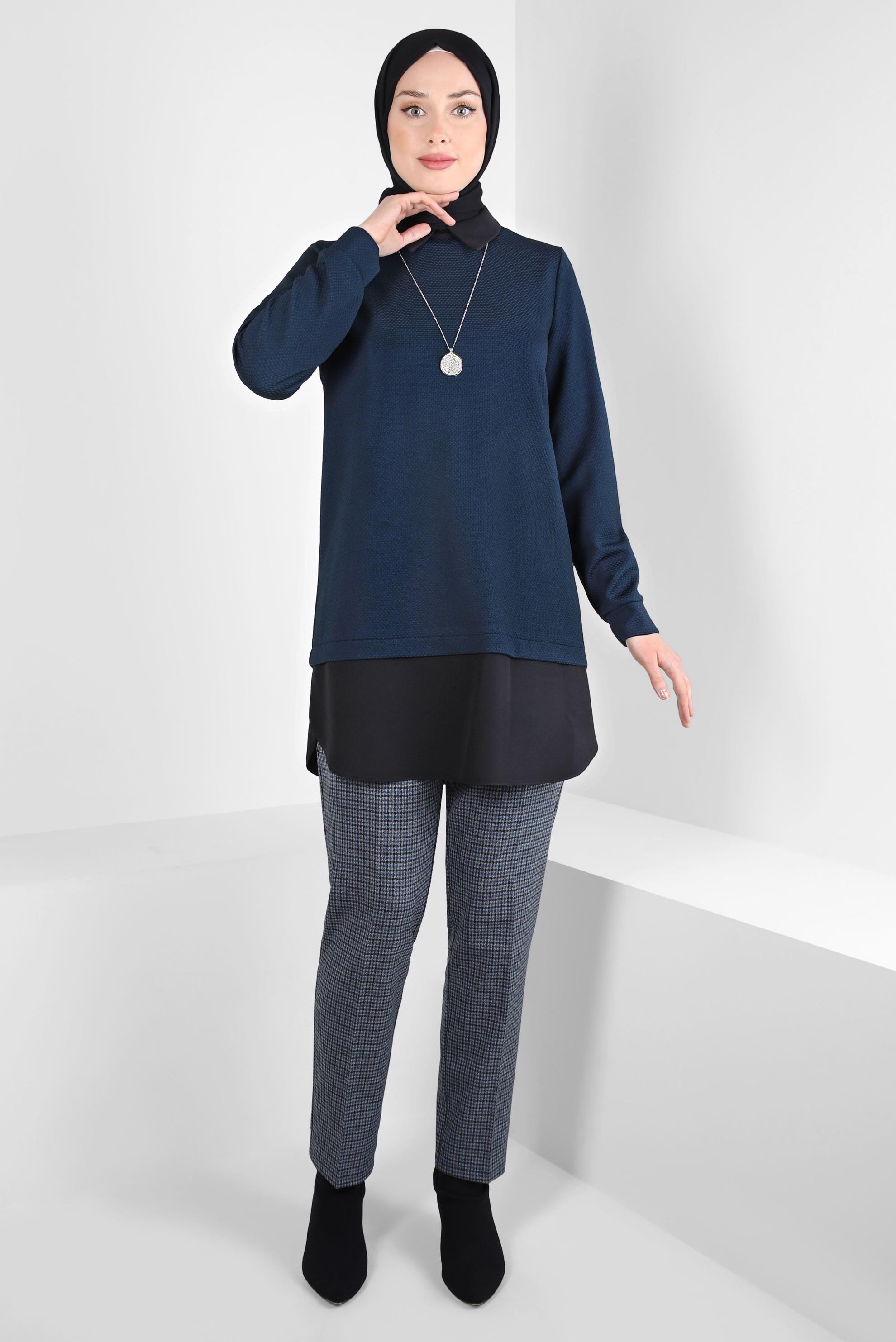 Vêtements hijab BLEU TUNIQUE COL CHEMISE 44357