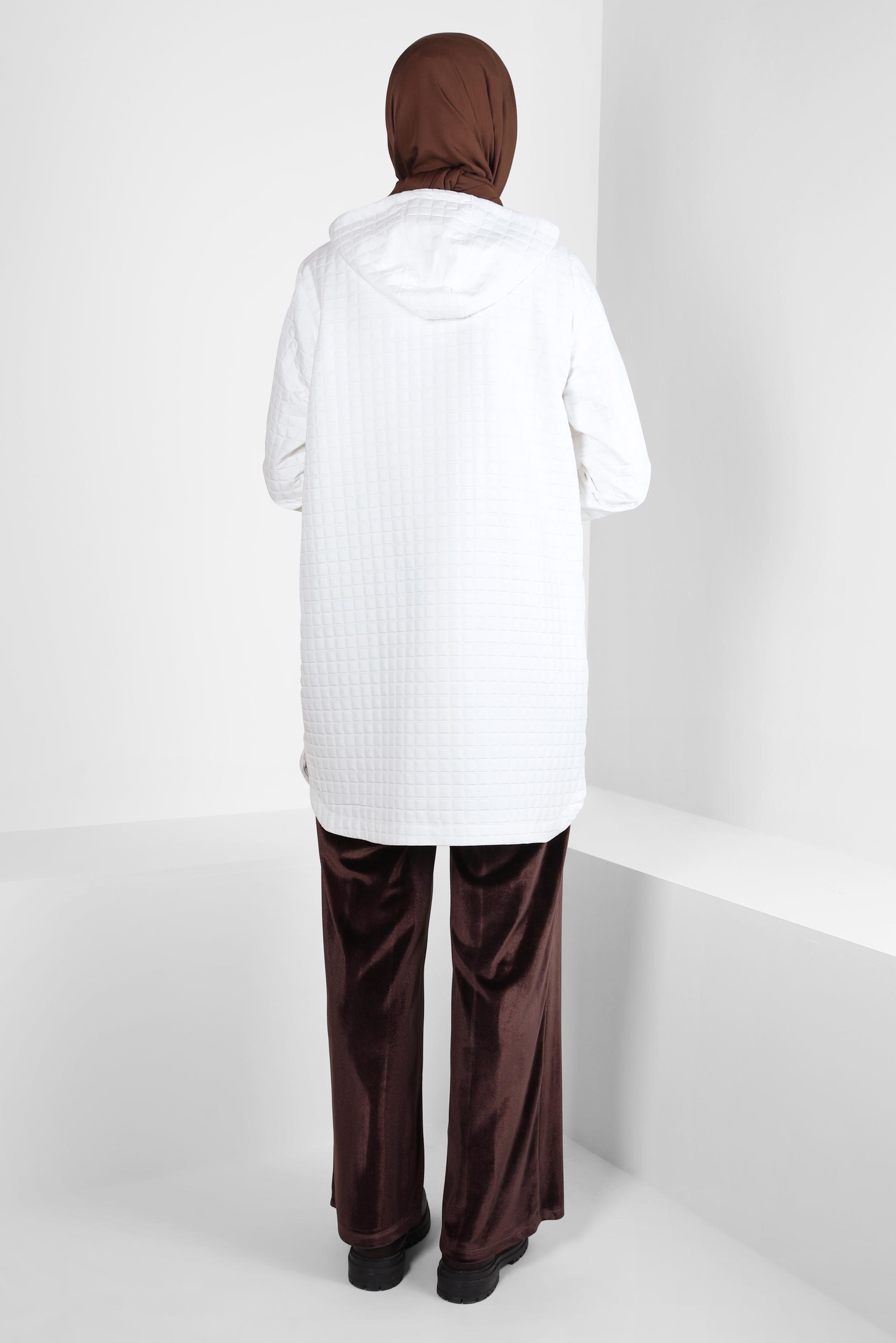 Tesettür giyim BEYAZ KAPÜŞONLU TUNİK 44358