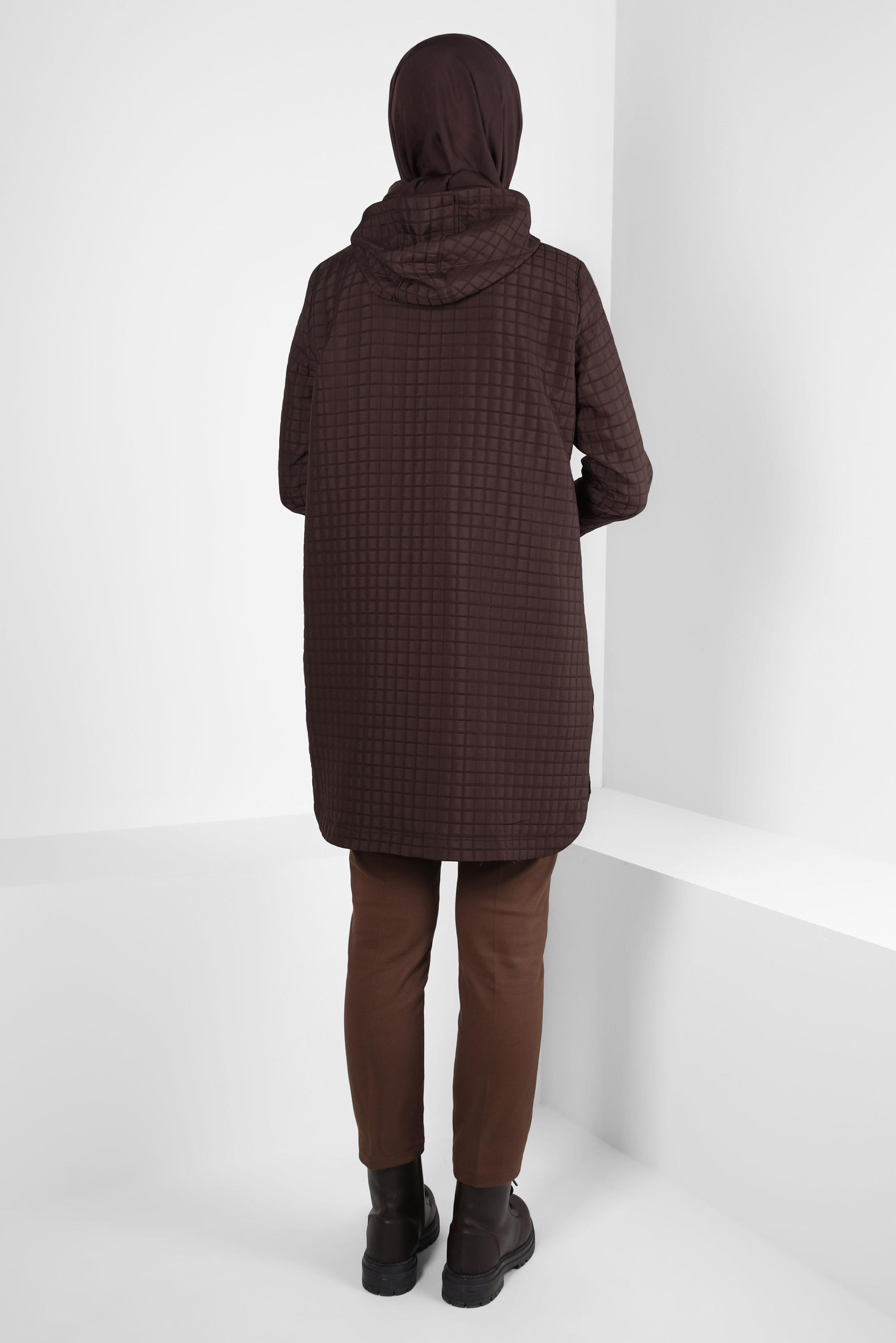 Tesettür giyim KAHVE KAPÜŞONLU TUNİK 44358