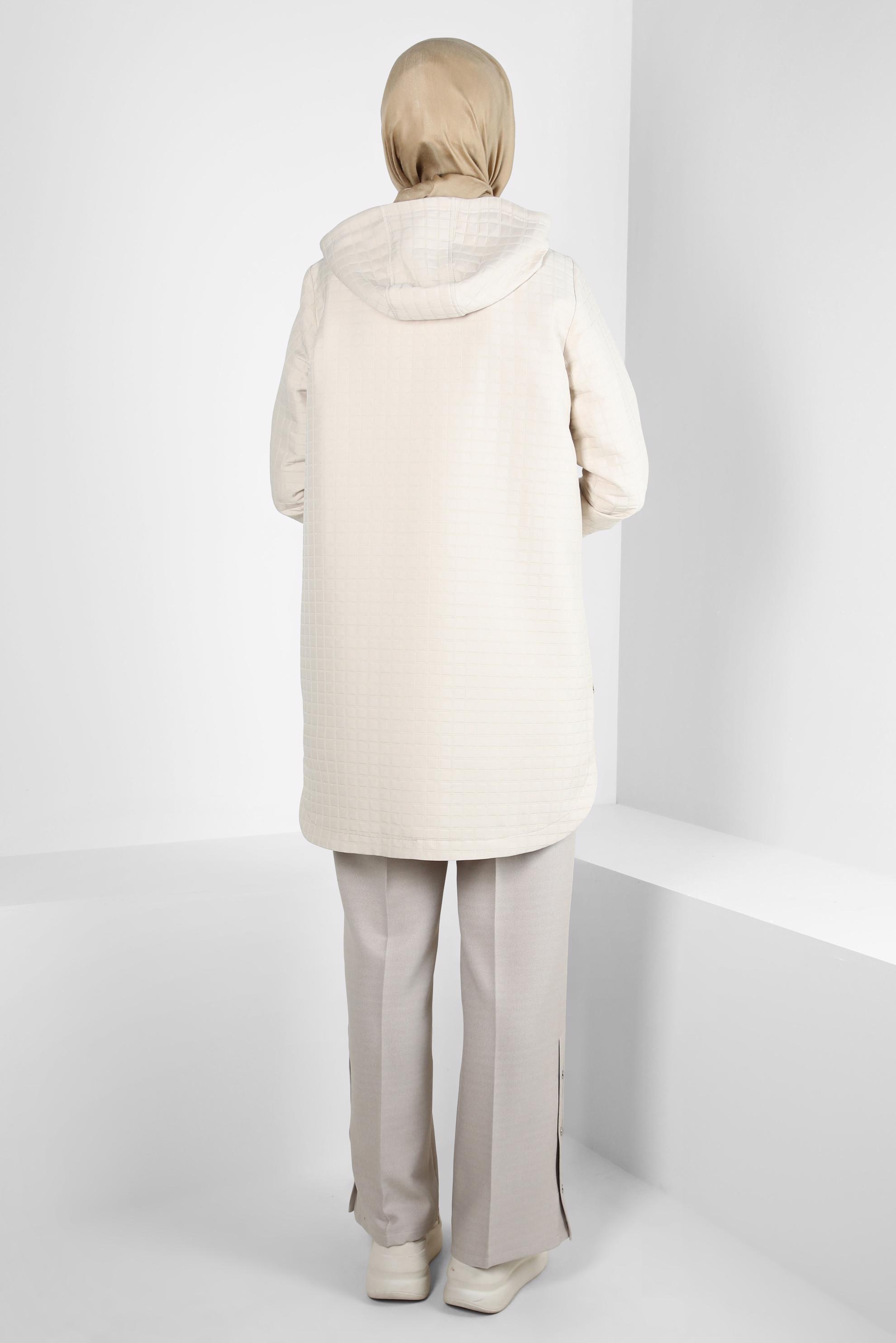 Tesettür giyim BEJ KAPÜŞONLU TUNİK 44358