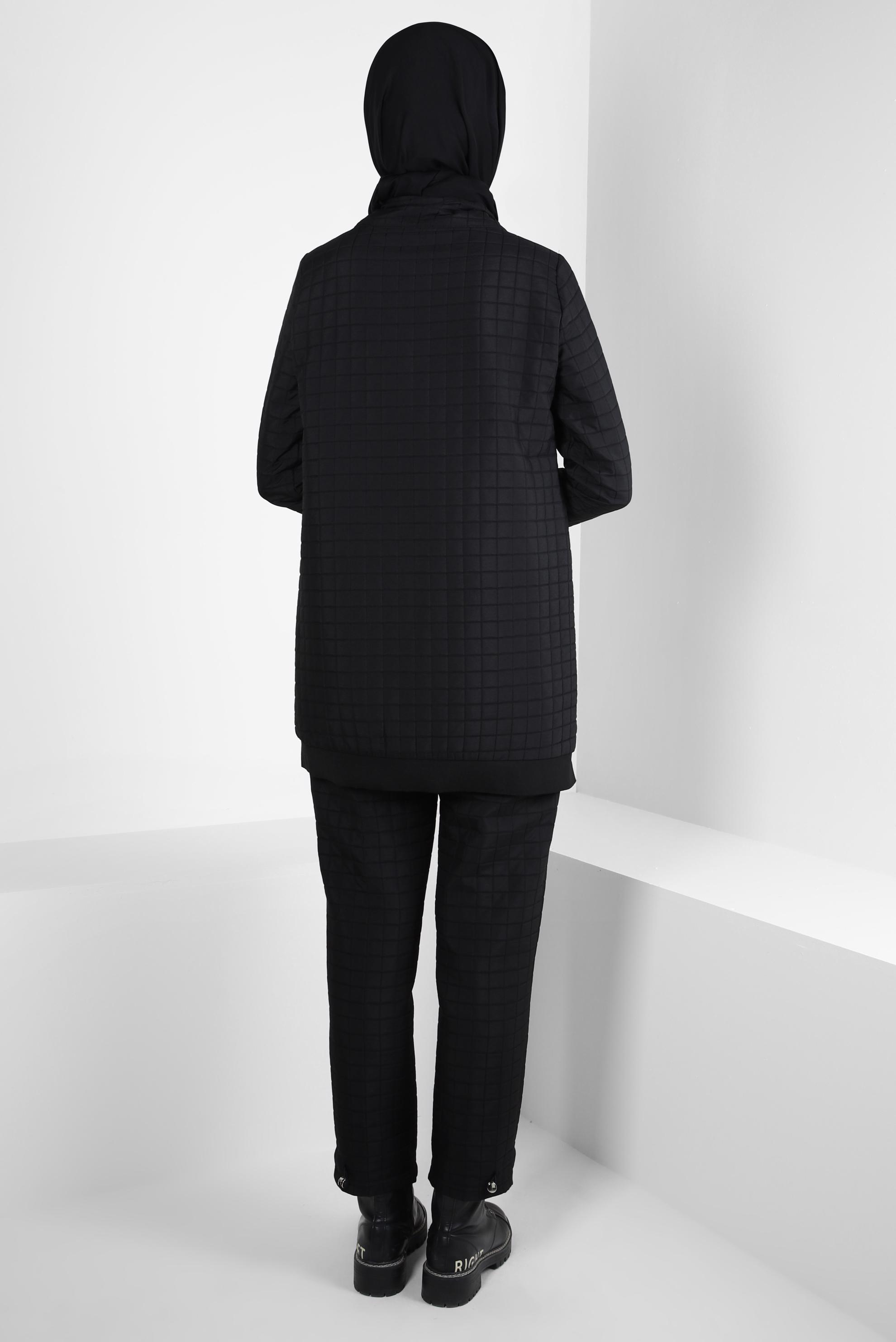 Tesettür giyim SİYAH KAPİTONE DESENLİ PANTOLONLU TAKIM 44361