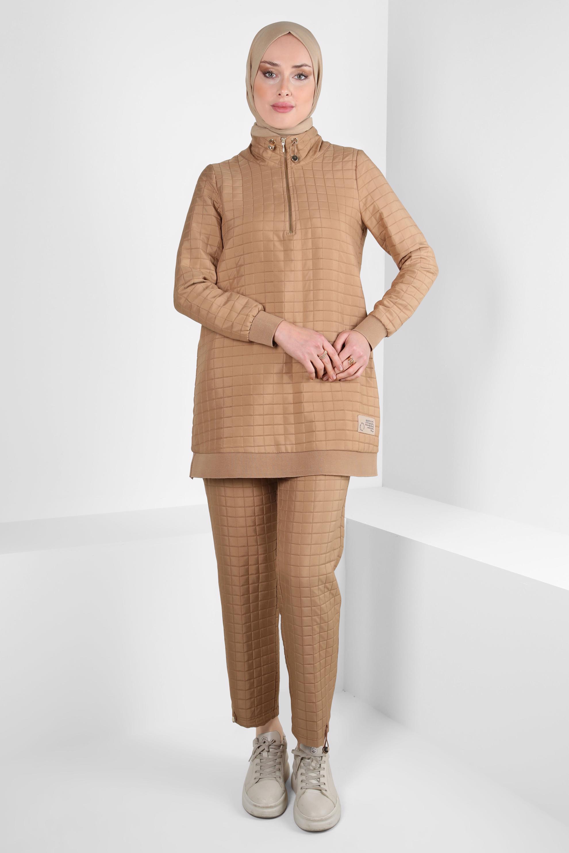 Hijab clothing BROWN QUILTED PANTS SUIT 44361