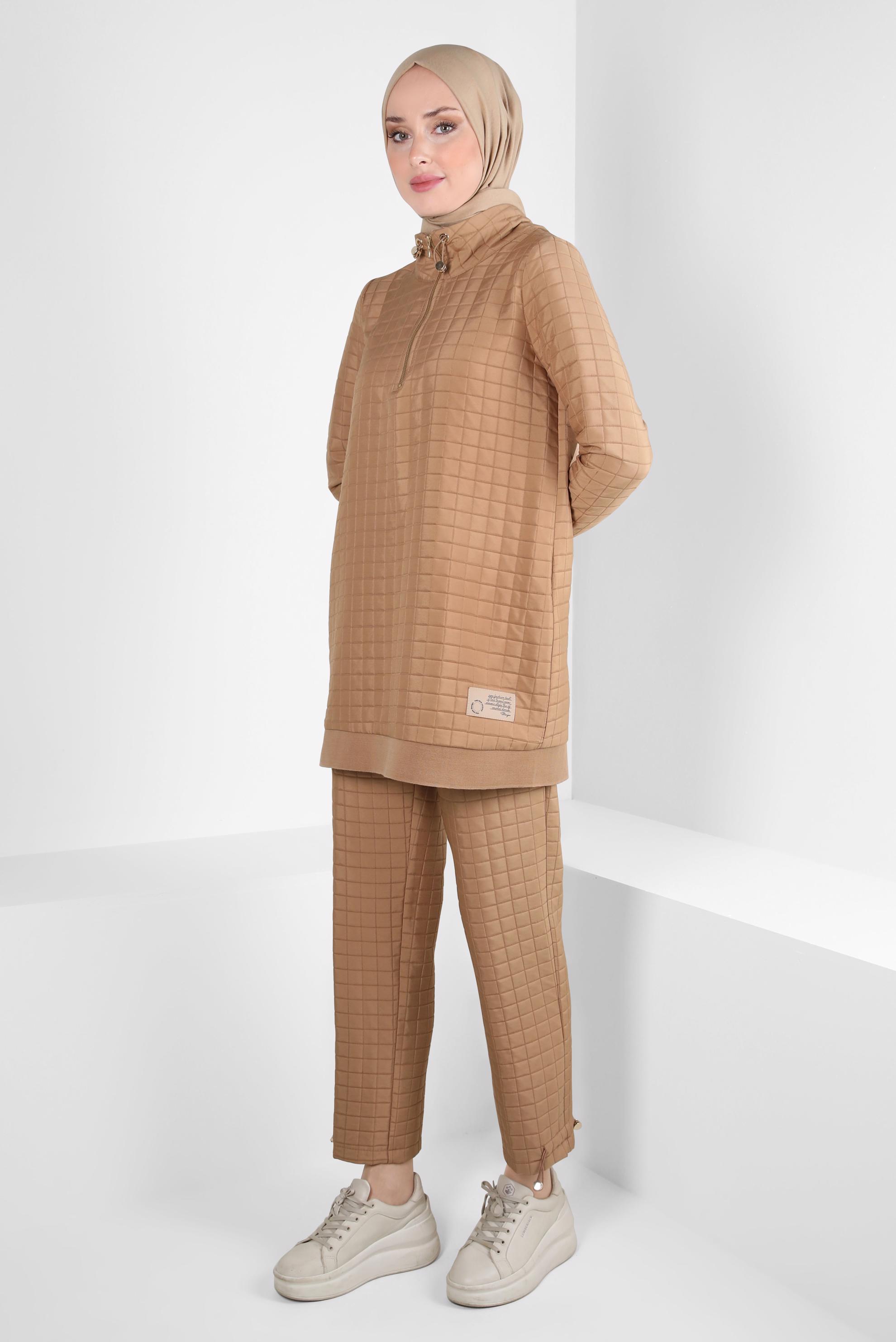 Hijab clothing BROWN QUILTED PANTS SUIT 44361