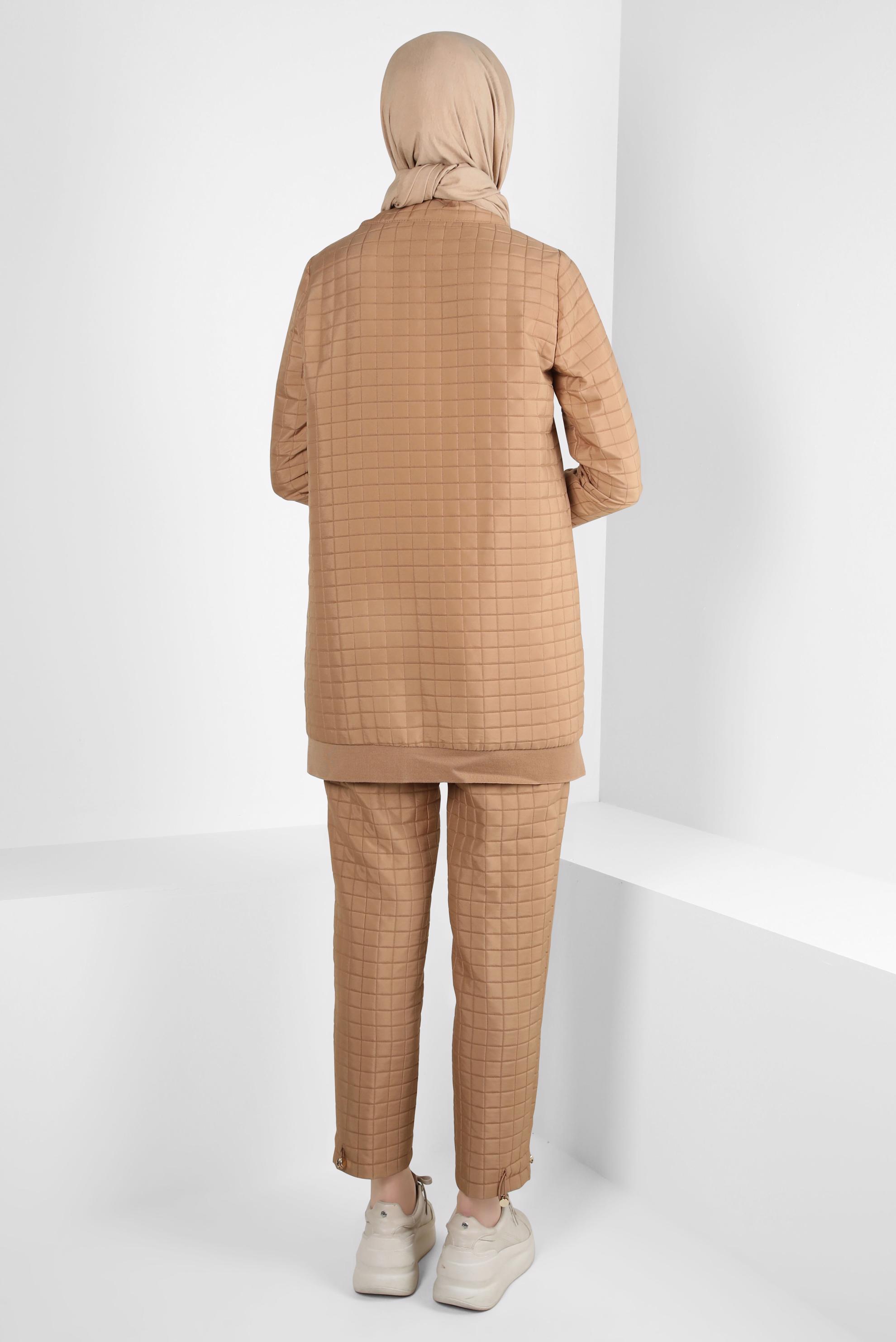 Hijab clothing BROWN QUILTED PANTS SUIT 44361