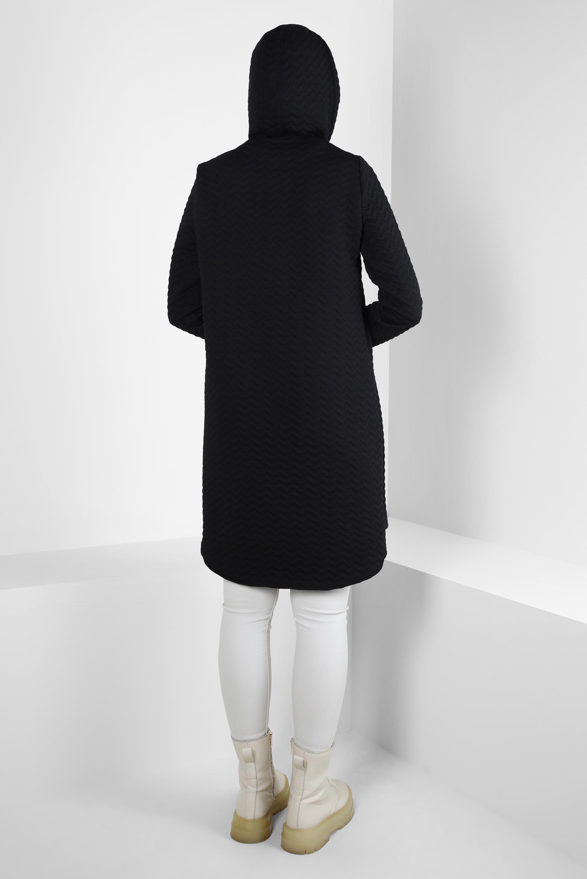 Tesettür giyim SİYAH KAPÜŞONLU KAPİTONE TUNİK 44364