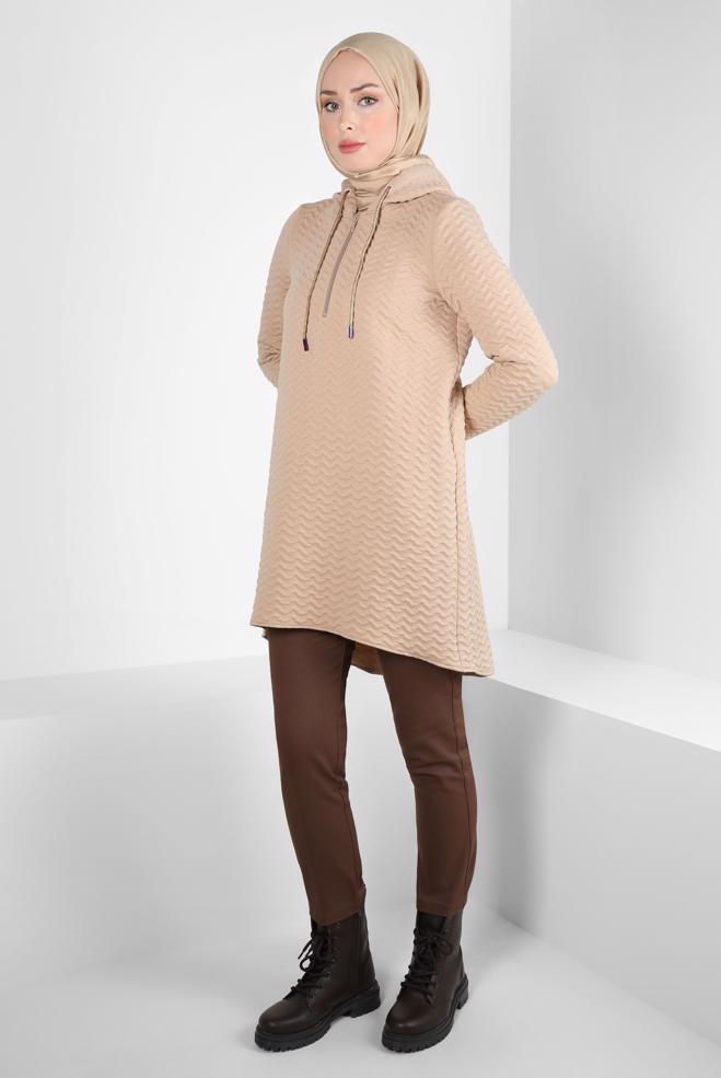 Hijab clothing BEIGE HOODED QUILTED TUNIC 44364 - ALVİNA