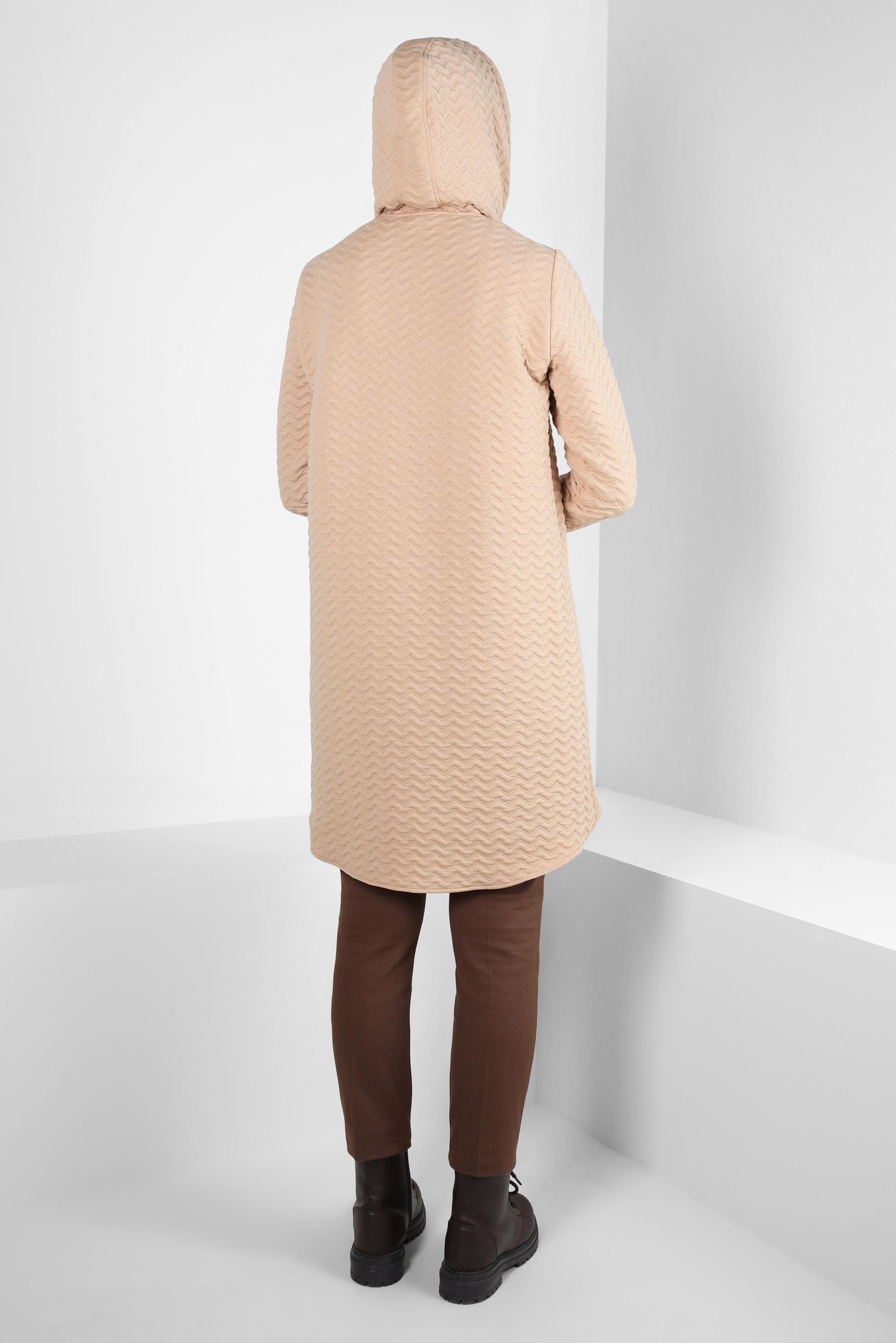 Tesettür giyim BEJ KAPÜŞONLU KAPİTONE TUNİK 44364