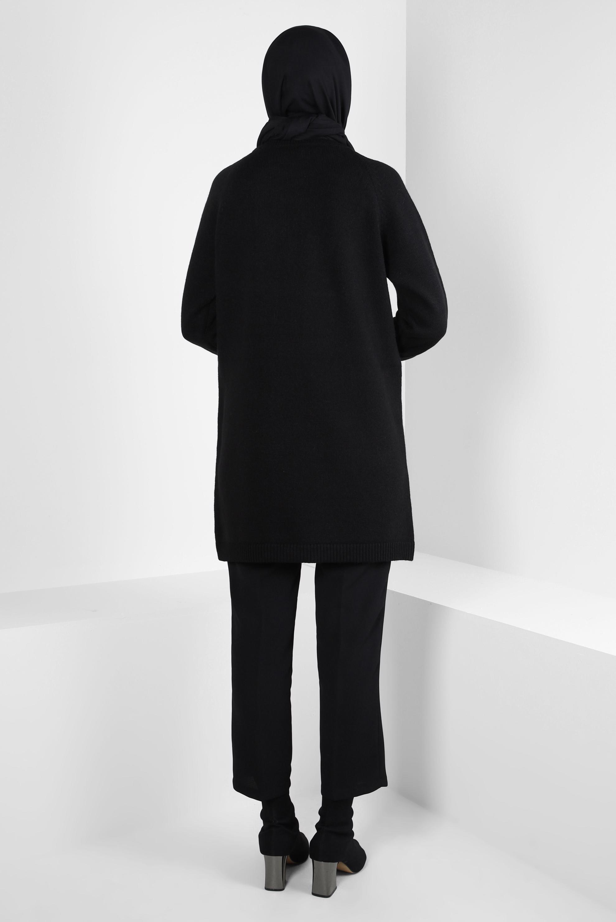 Tesettür giyim SİYAH ÖRGÜ DESENLİ TRİKO TUNİK 44118