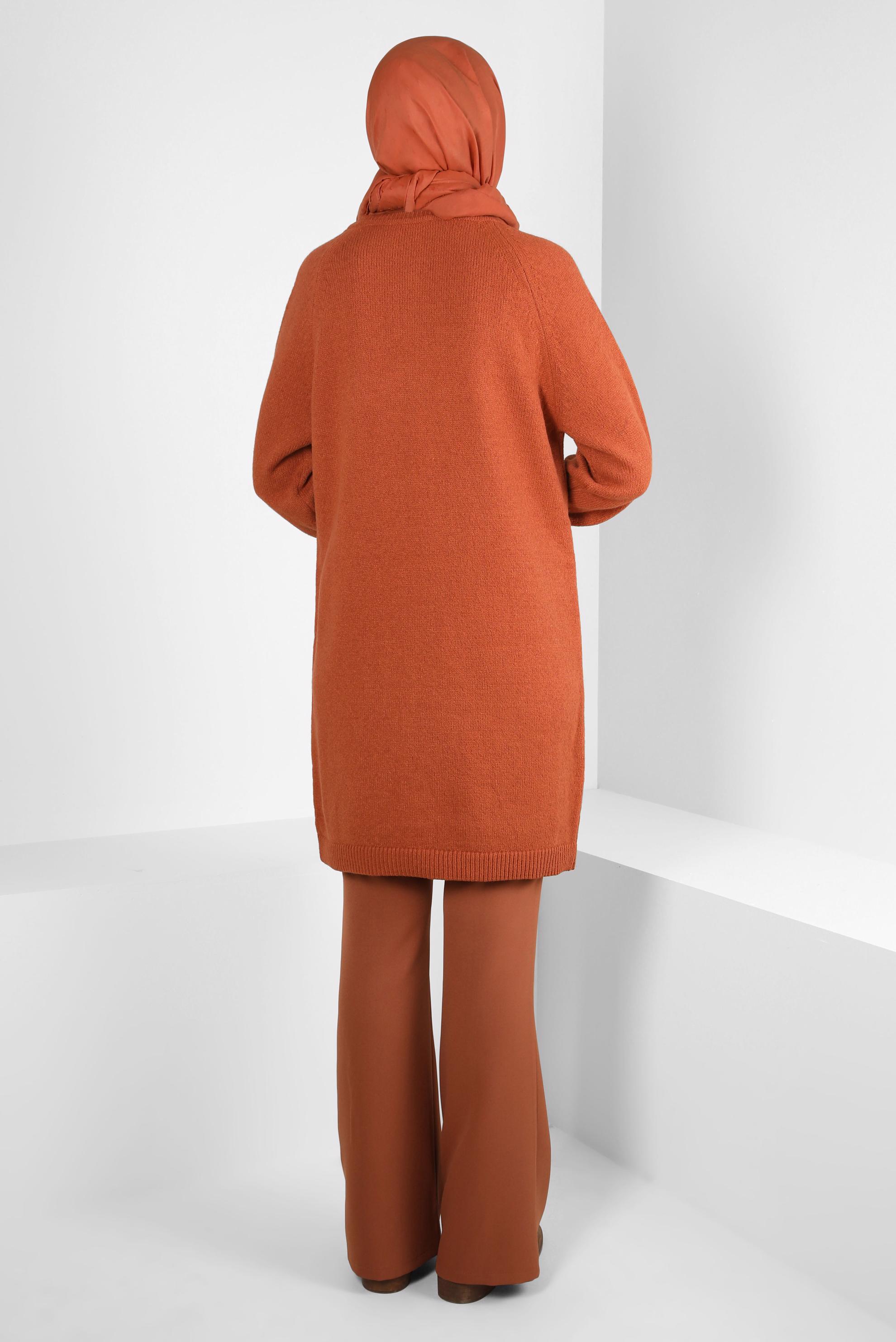 Tesettür giyim TURUNCU ÖRGÜ DESENLİ TRİKO TUNİK 44118