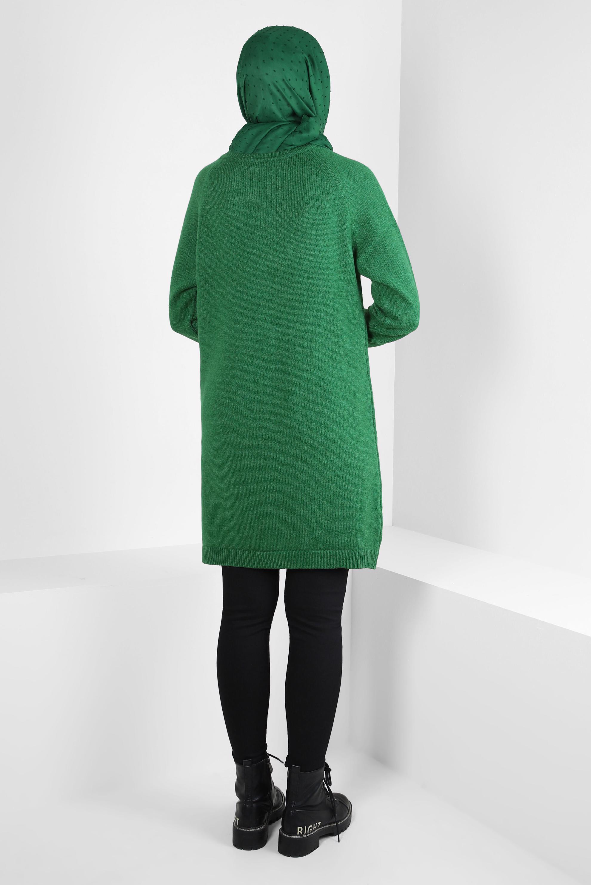 Tesettür giyim YEŞİL ÖRGÜ DESENLİ TRİKO TUNİK 44118