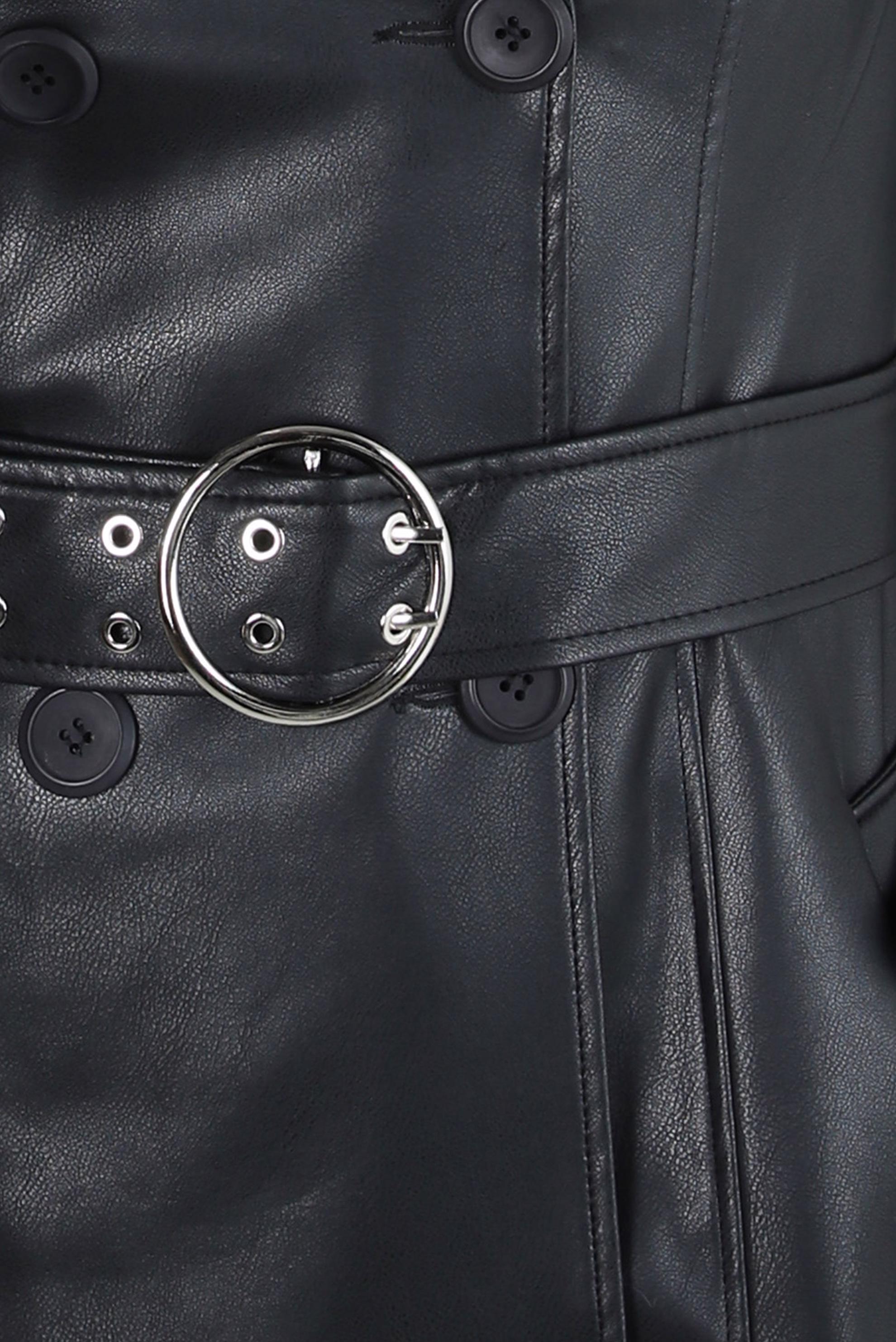 Tesettür giyim SİYAH KEMERLİ SUNİ DERİ TRENÇKOT 10692