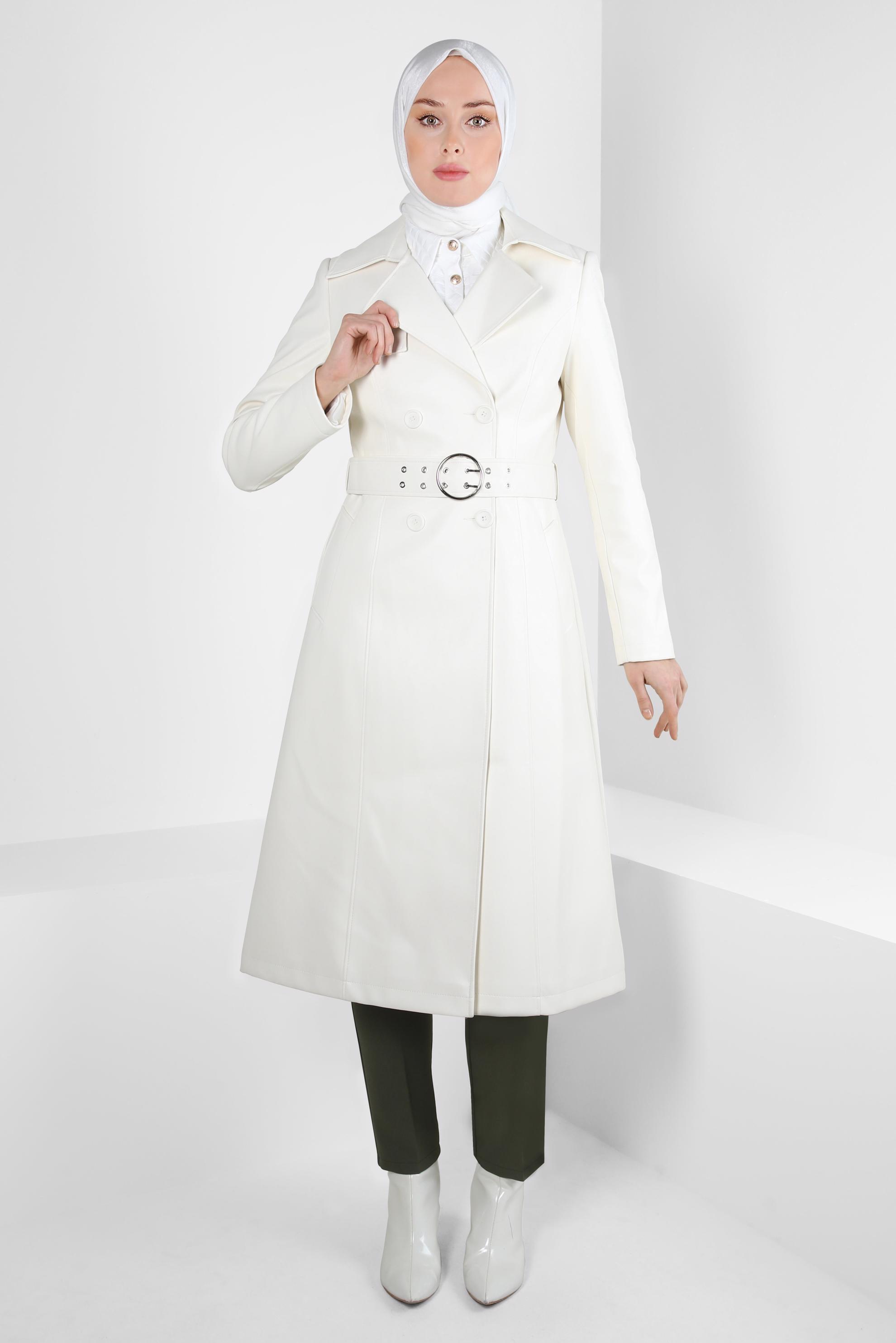 Vêtements hijab BLANC IMPERMÉABLE EN SIMILI CUIR 10692