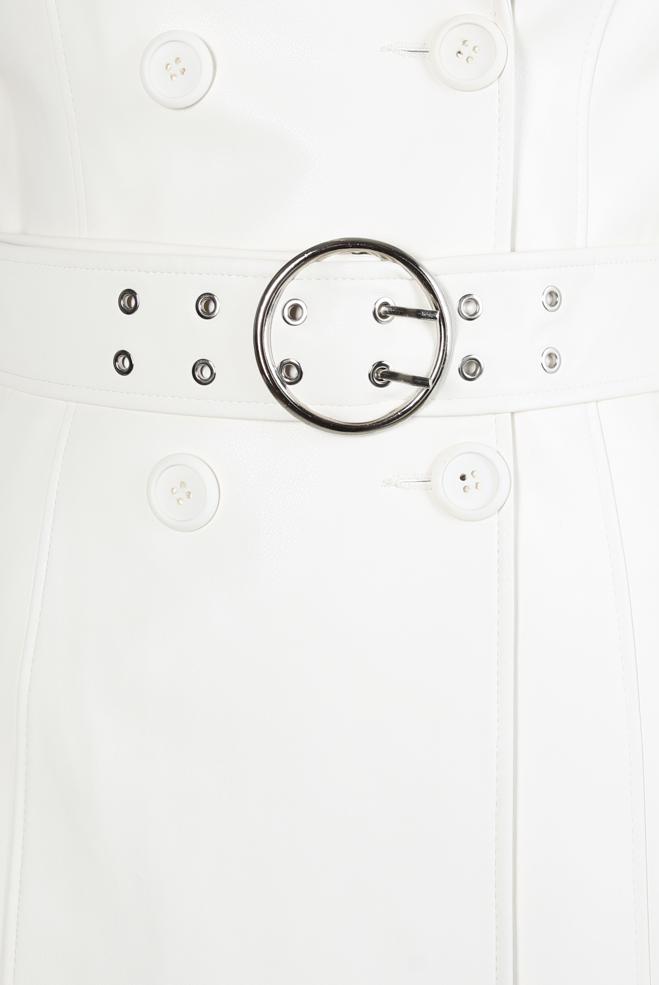 Hijab clothing WHITE FAUX LEATHER TRENCH COAT 10692 - ALVİNA