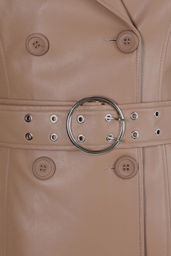 Hijab clothing BROWN FAUX LEATHER TRENCH COAT 10692 - ALVİNA