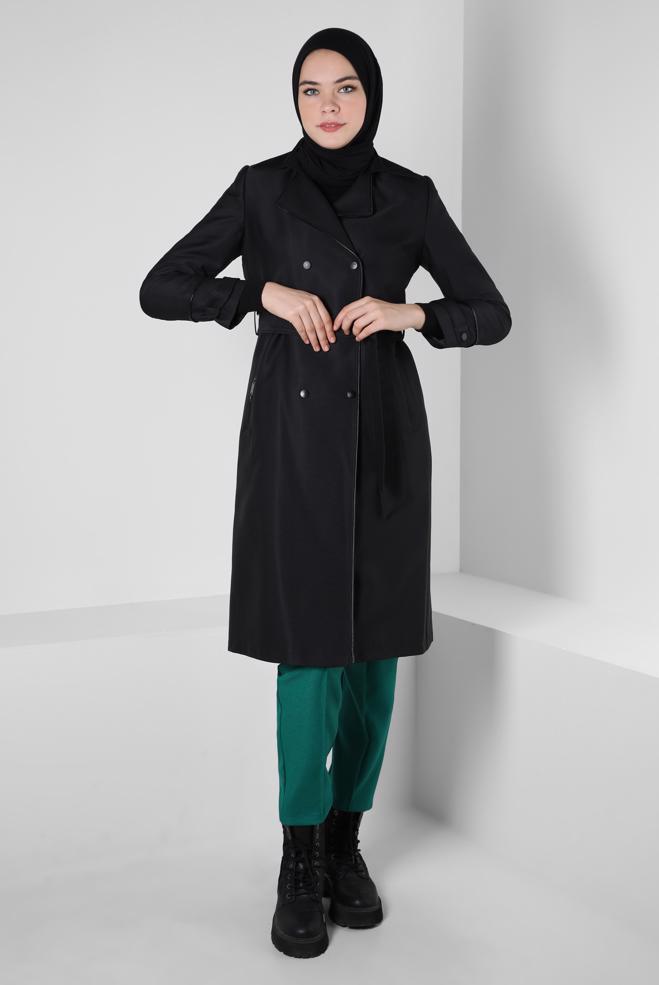 Hijab clothing BLACK BELTED TRENCH COAT 10800 - ALVİNA