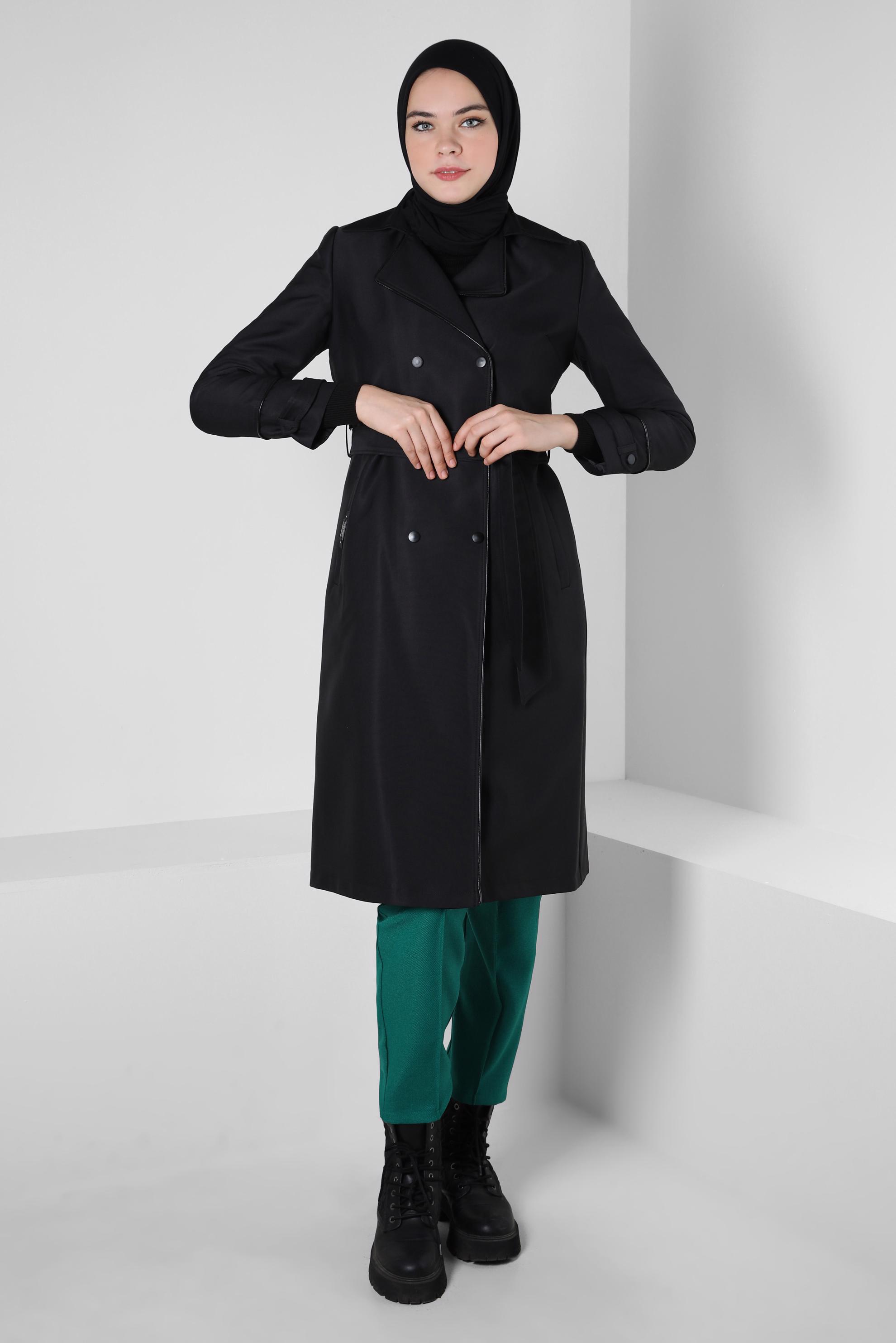Vêtements hijab NOIR TRENCH-COAT CEINTURE 10800